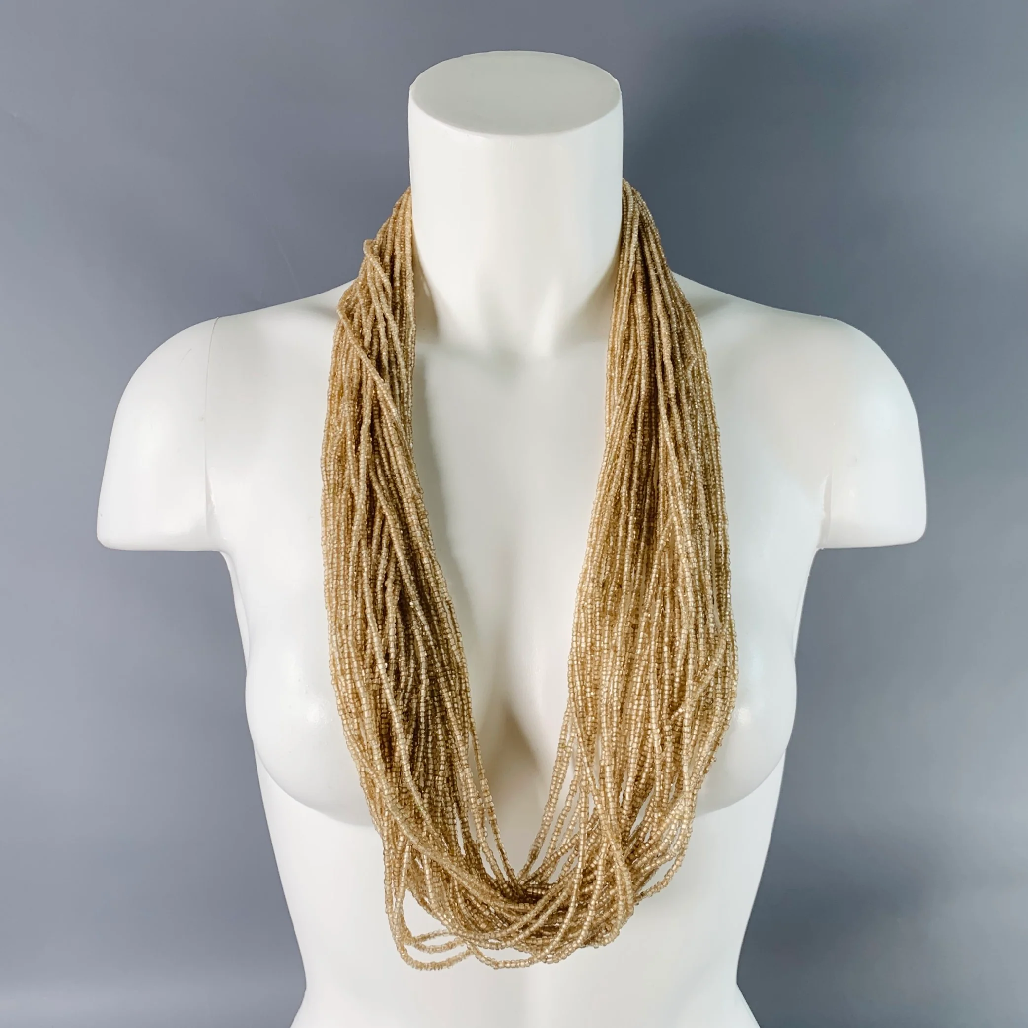 VINTAGE Cream Beaded Cotton Tie Necklace - Image 3