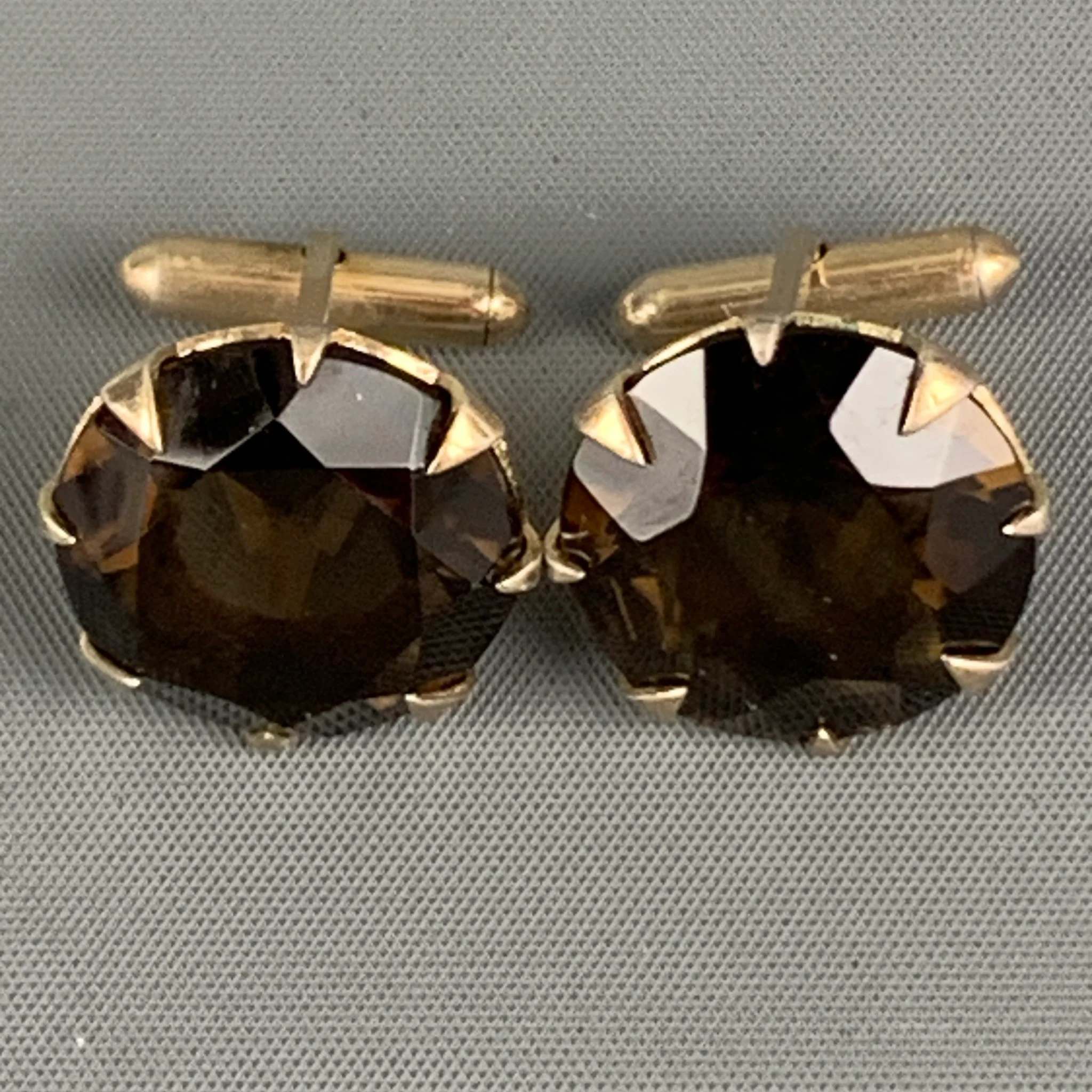 VINTAGE Gold Brown Round Shape Cuff Links - Image 2