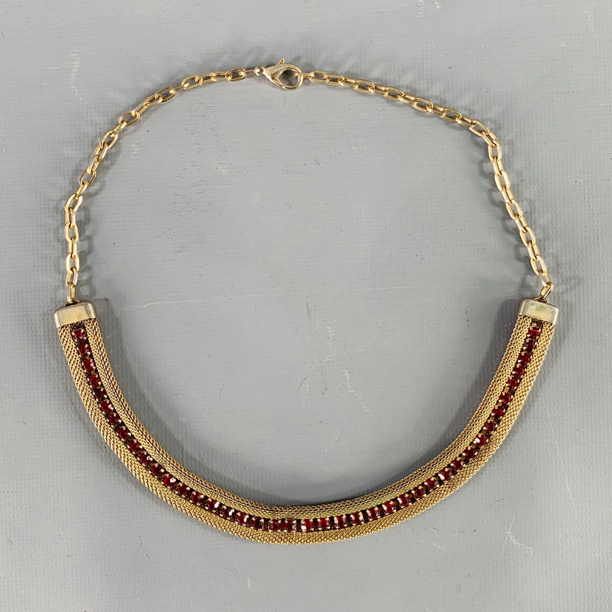 VINTAGE Gold Red Chain Link Metal Necklace