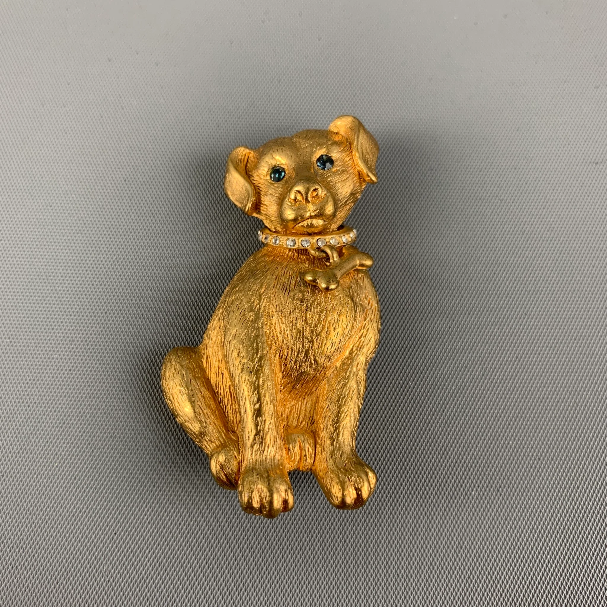 VINTAGE Gold Rhinestones Dog Brooch