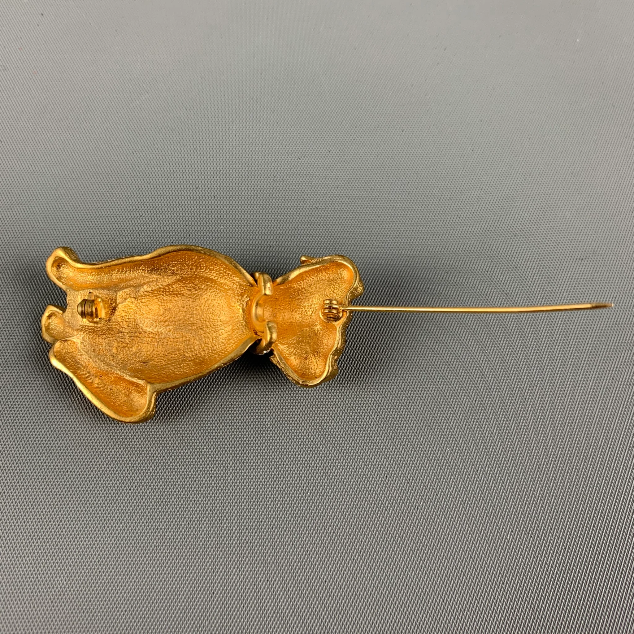 VINTAGE Gold Rhinestones Dog Brooch - Image 3