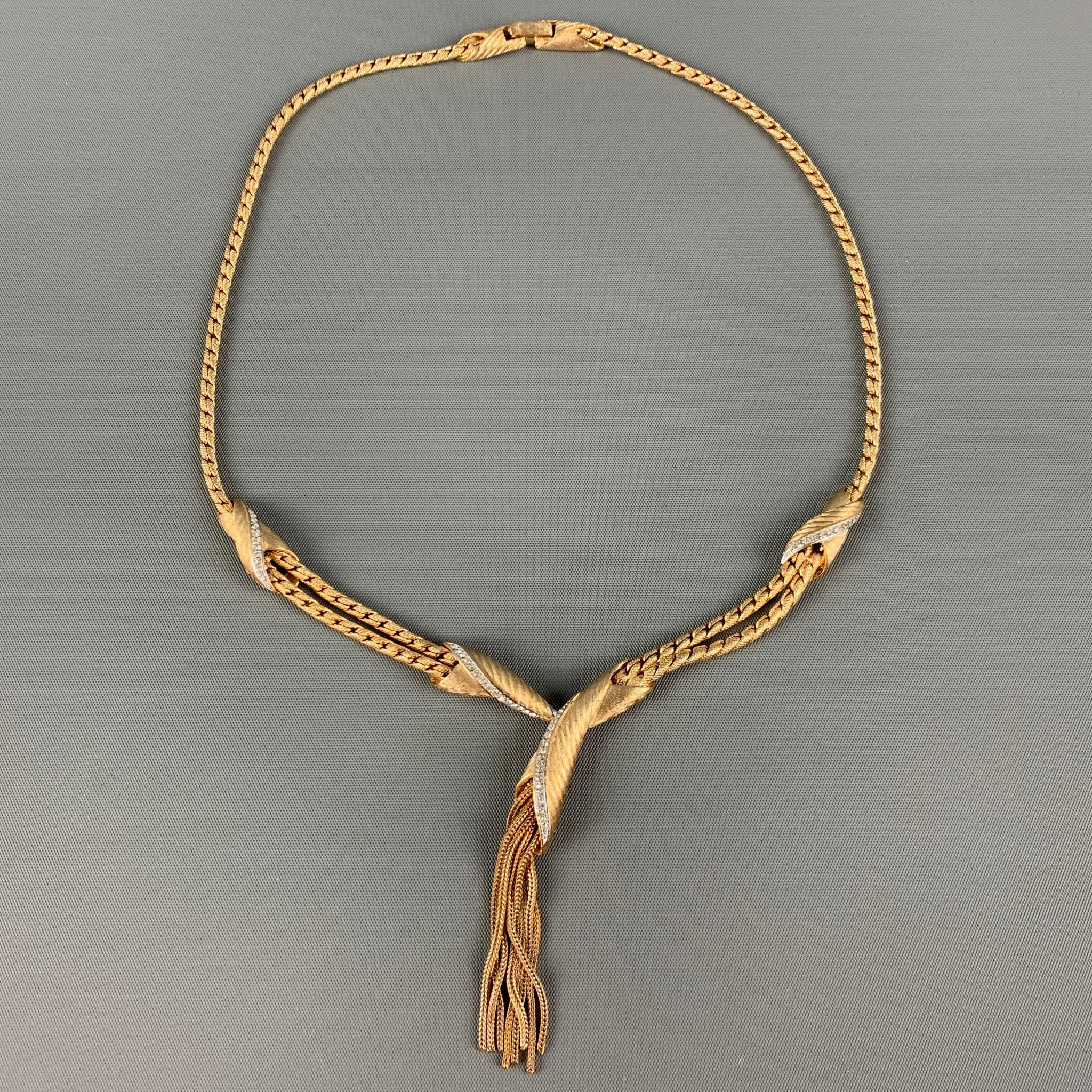 VINTAGE Gold Rhinestones Fringe Necklace