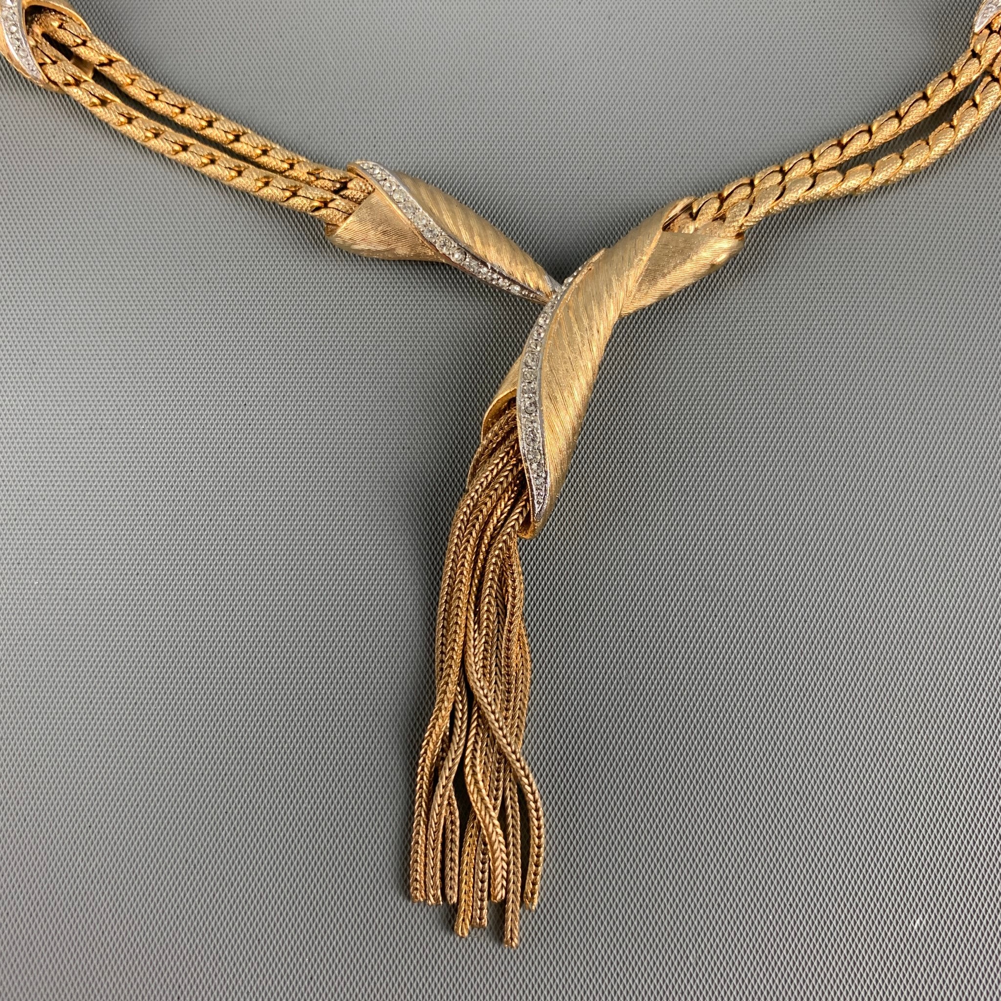 VINTAGE Gold Rhinestones Fringe Necklace - Image 3