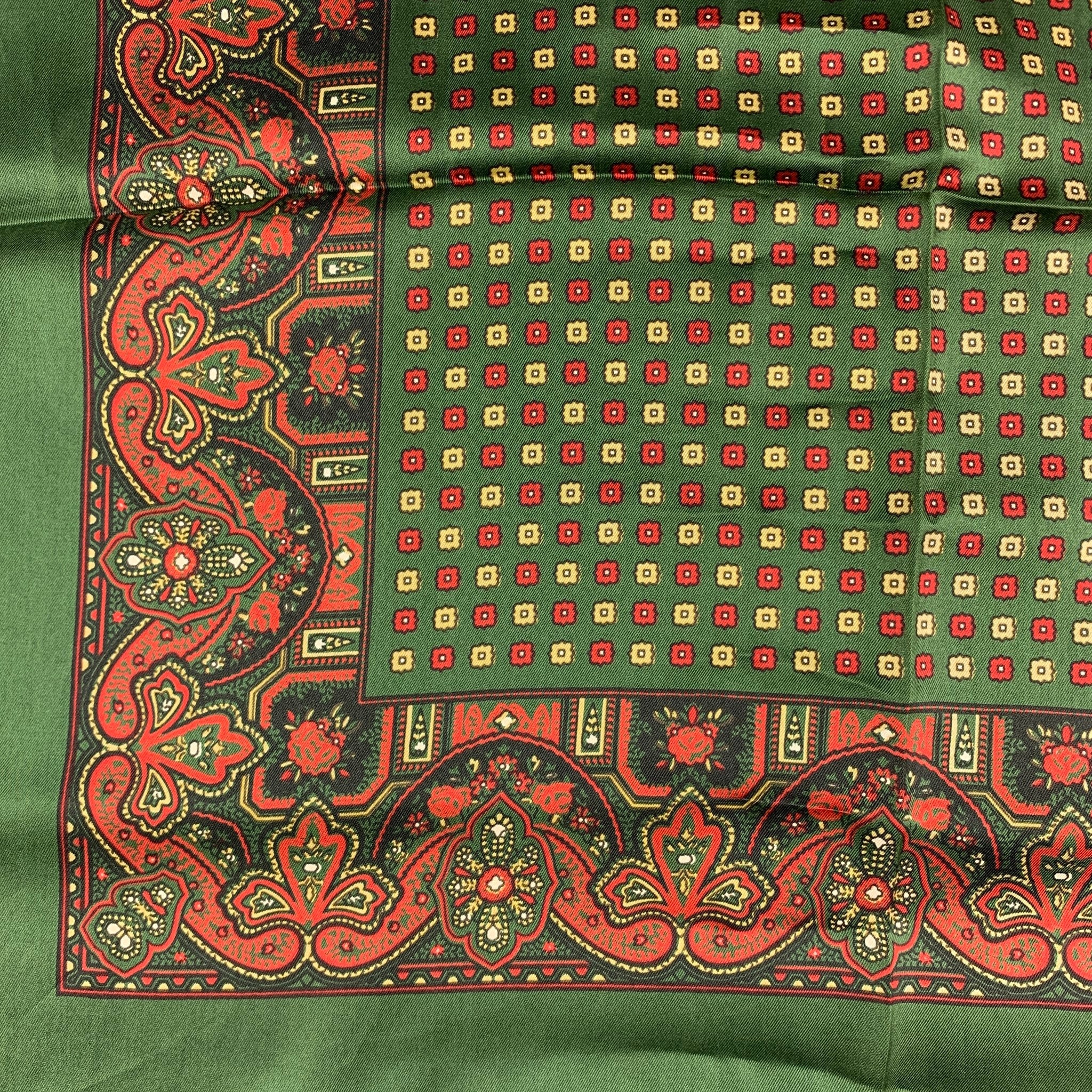 VINTAGE Green Orange Print Silk Pocket Square - Image 3