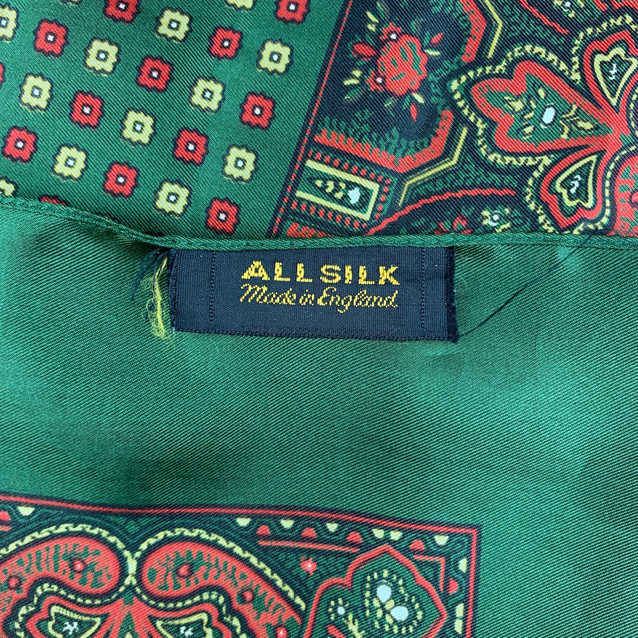 VINTAGE Green Orange Print Silk Pocket Square - Image 4