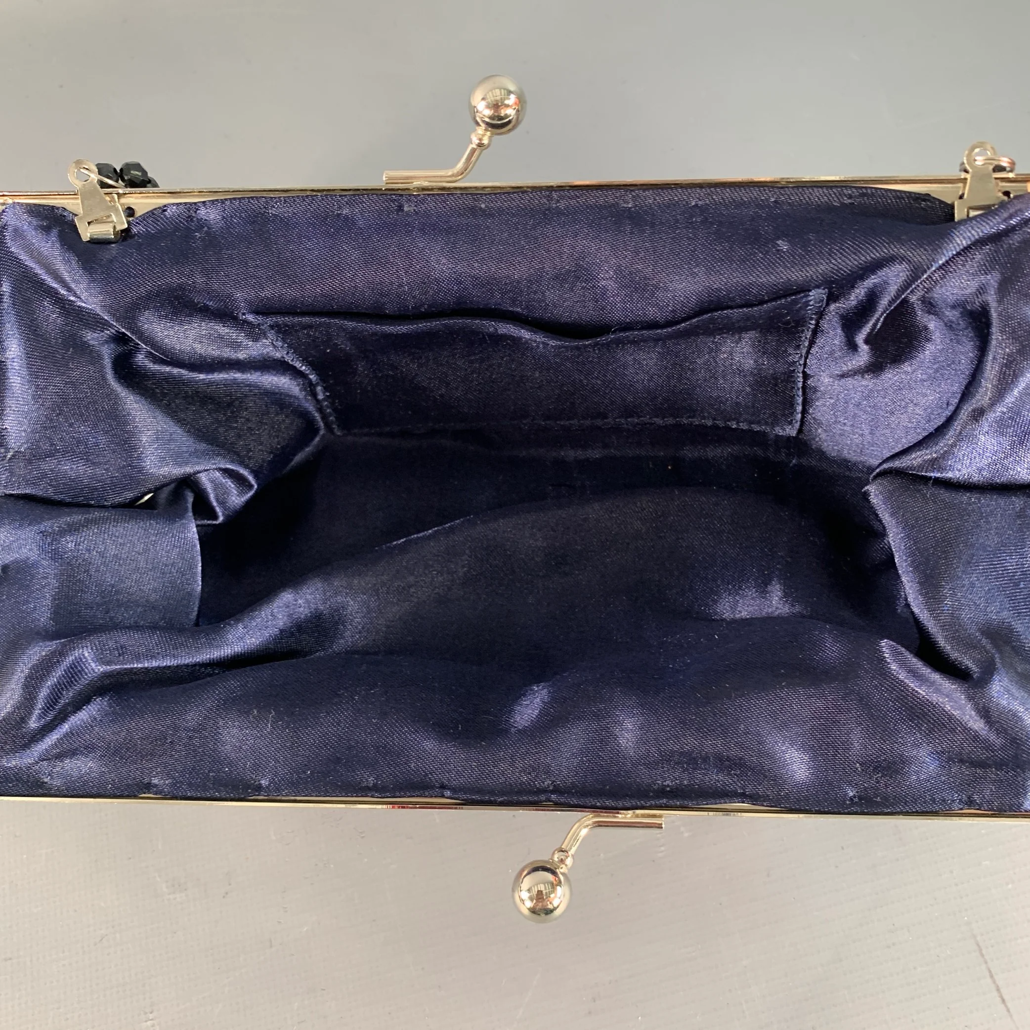 VINTAGE Navy Pink Beaded Sequined Floral Satin Clutch Handbag - Image 8