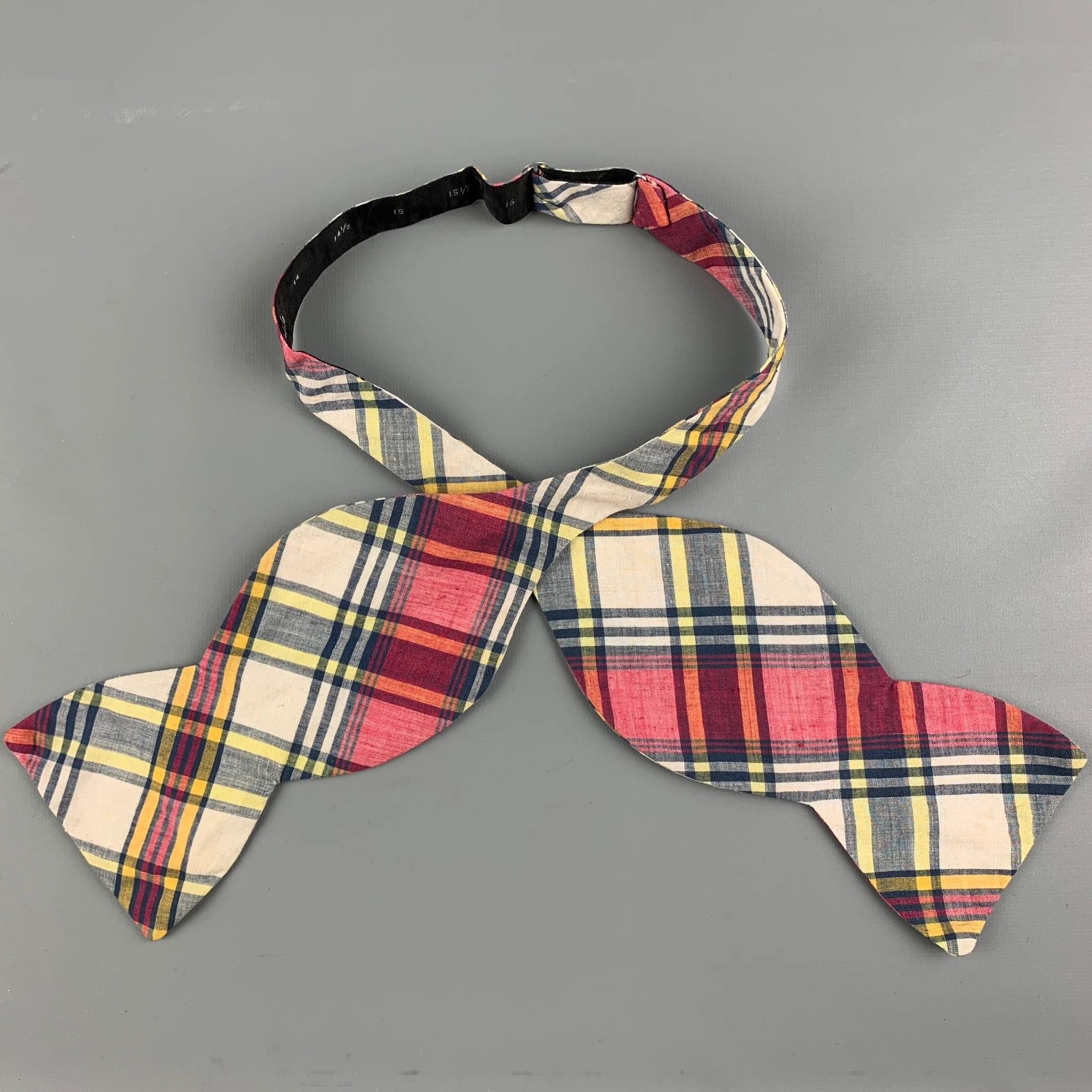 VINTAGE Navy Red Plaid Cotton Bow Tie