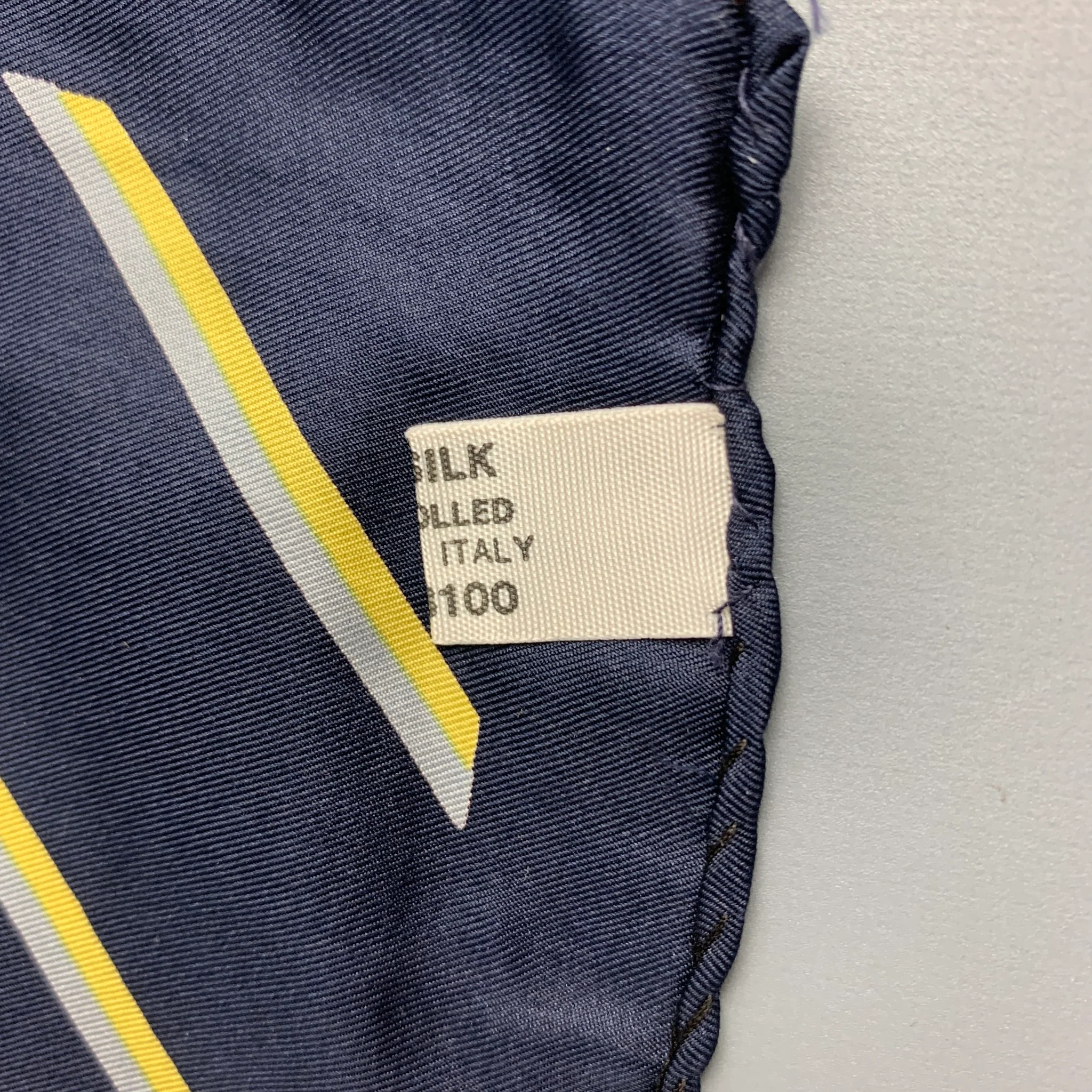 VINTAGE Navy Yellow Silk Pocket Square - Image 3