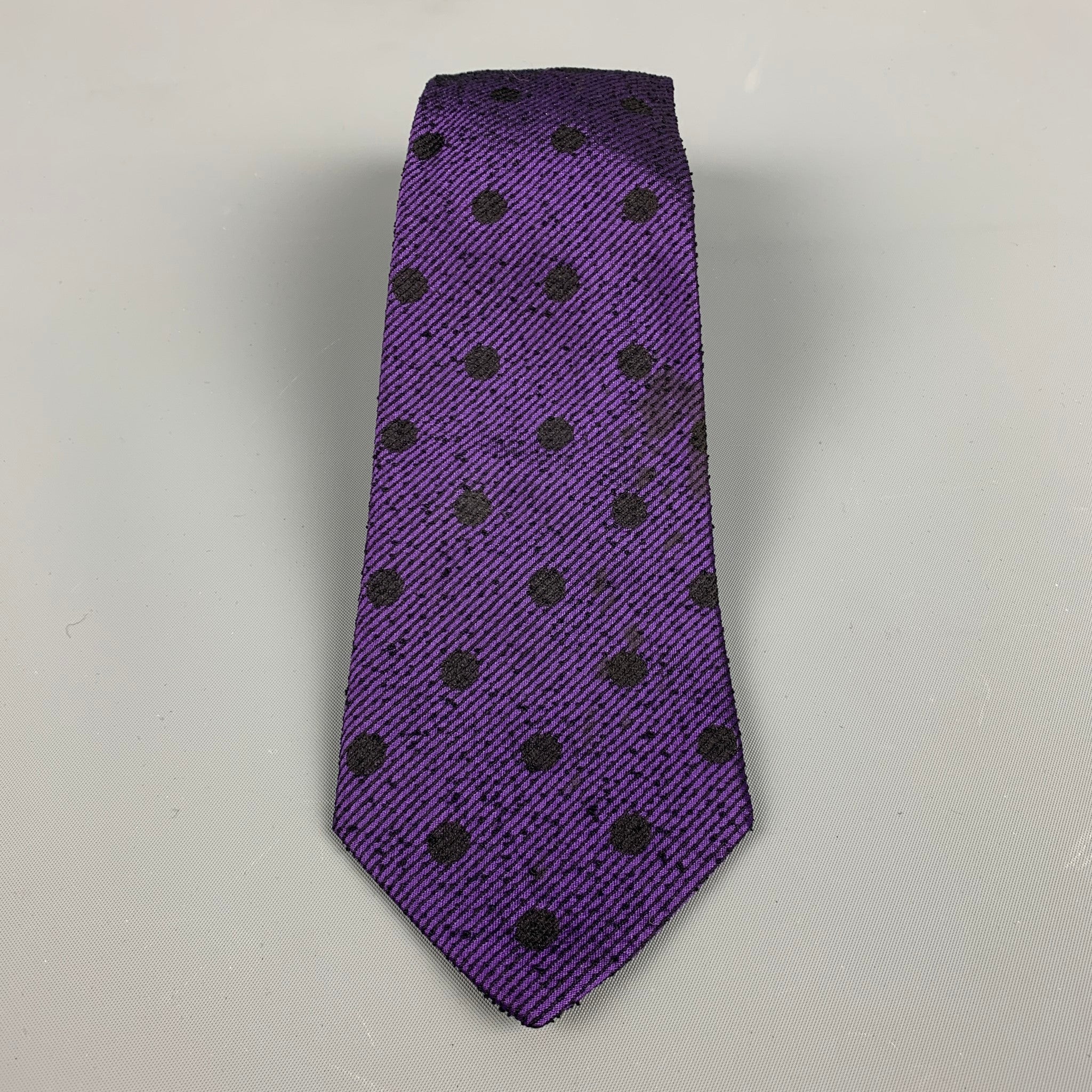 VINTAGE Purple Black Dots Tie - Image 2