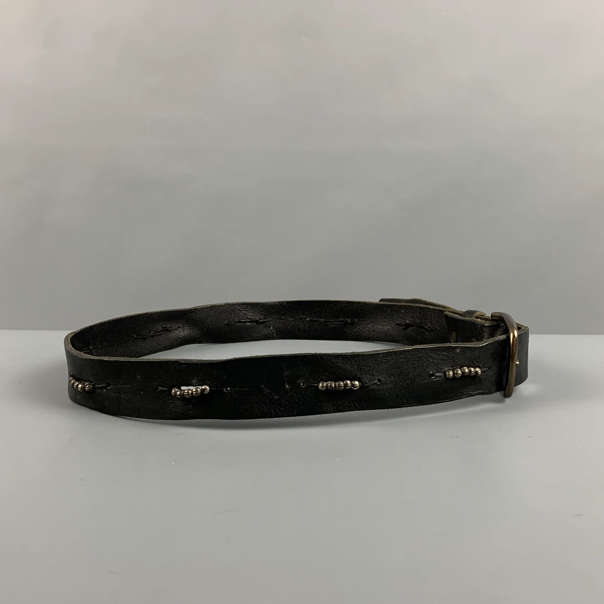 VINTAGE Size 34 Black Silver Studded Leather Belt - Image 2