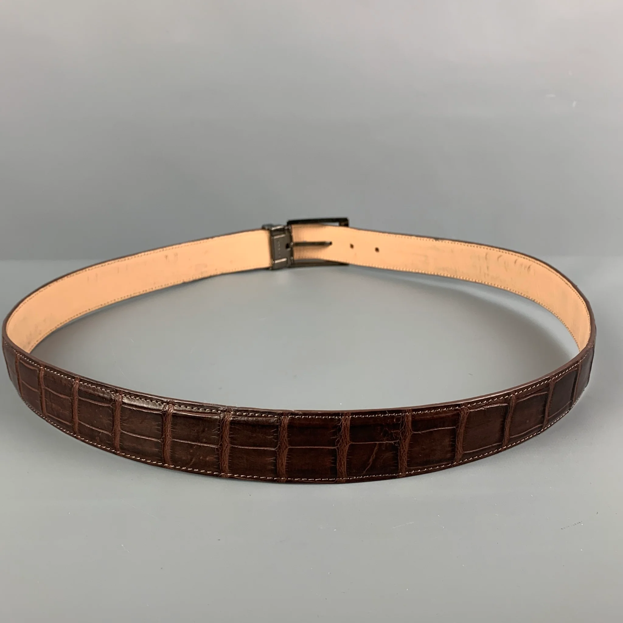 VINTAGE Size L Brown Croc Embossed Leather Belt - Image 3