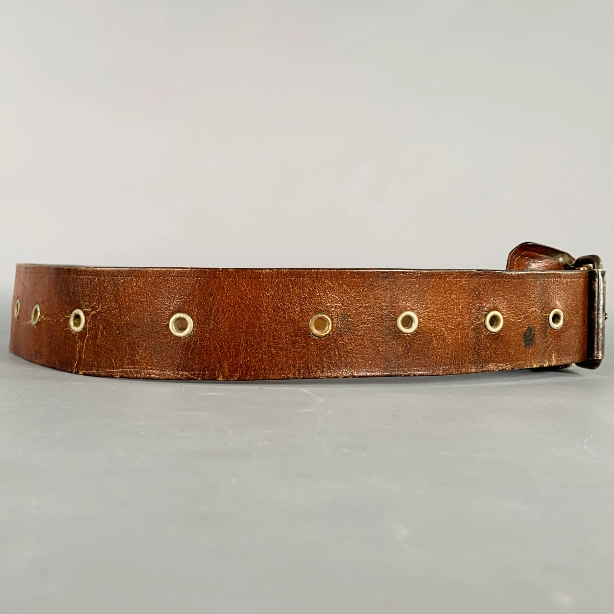 VINTAGE Size One Size Wide Brown Leather Eyelet Belt - Image 2
