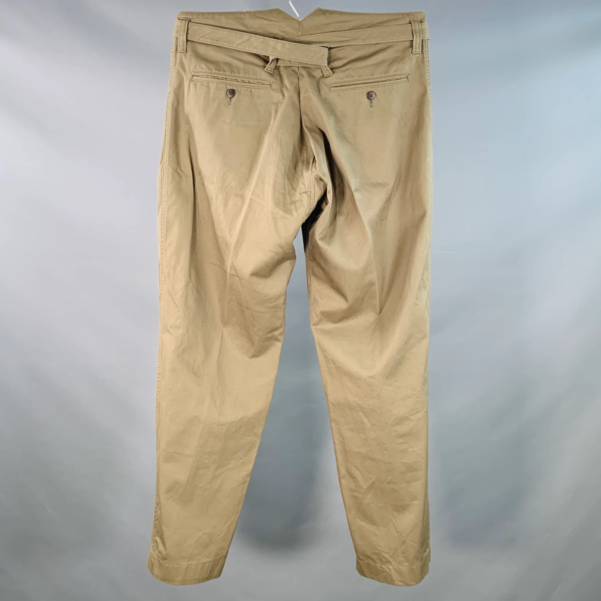 VISVIM Size L Hakama Chino Olive Cotton Pleated Belted Dress Pants - Image 2