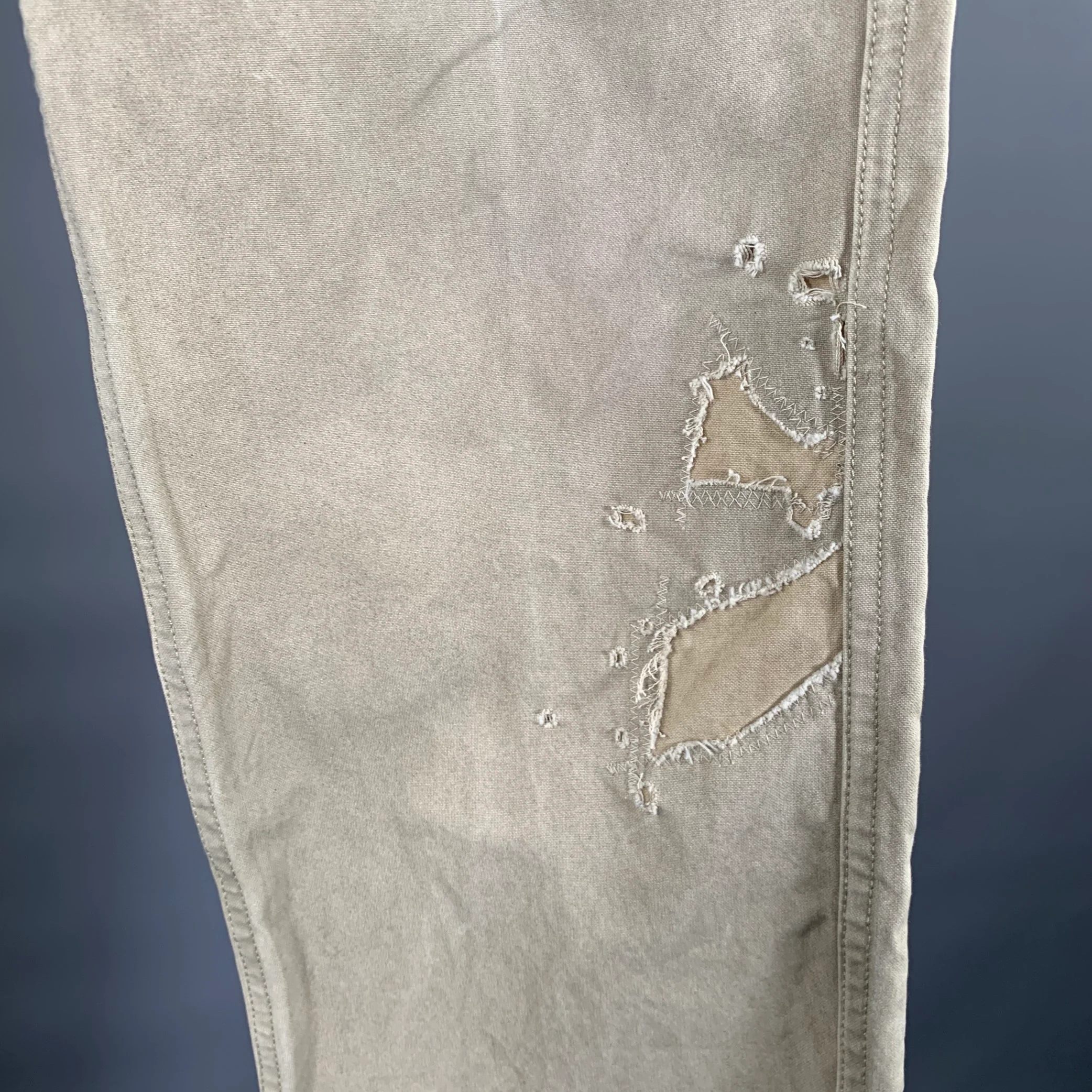 VISVIM Size L Khaki Distressed Cotton Button Fly Casual Pants - Image 2