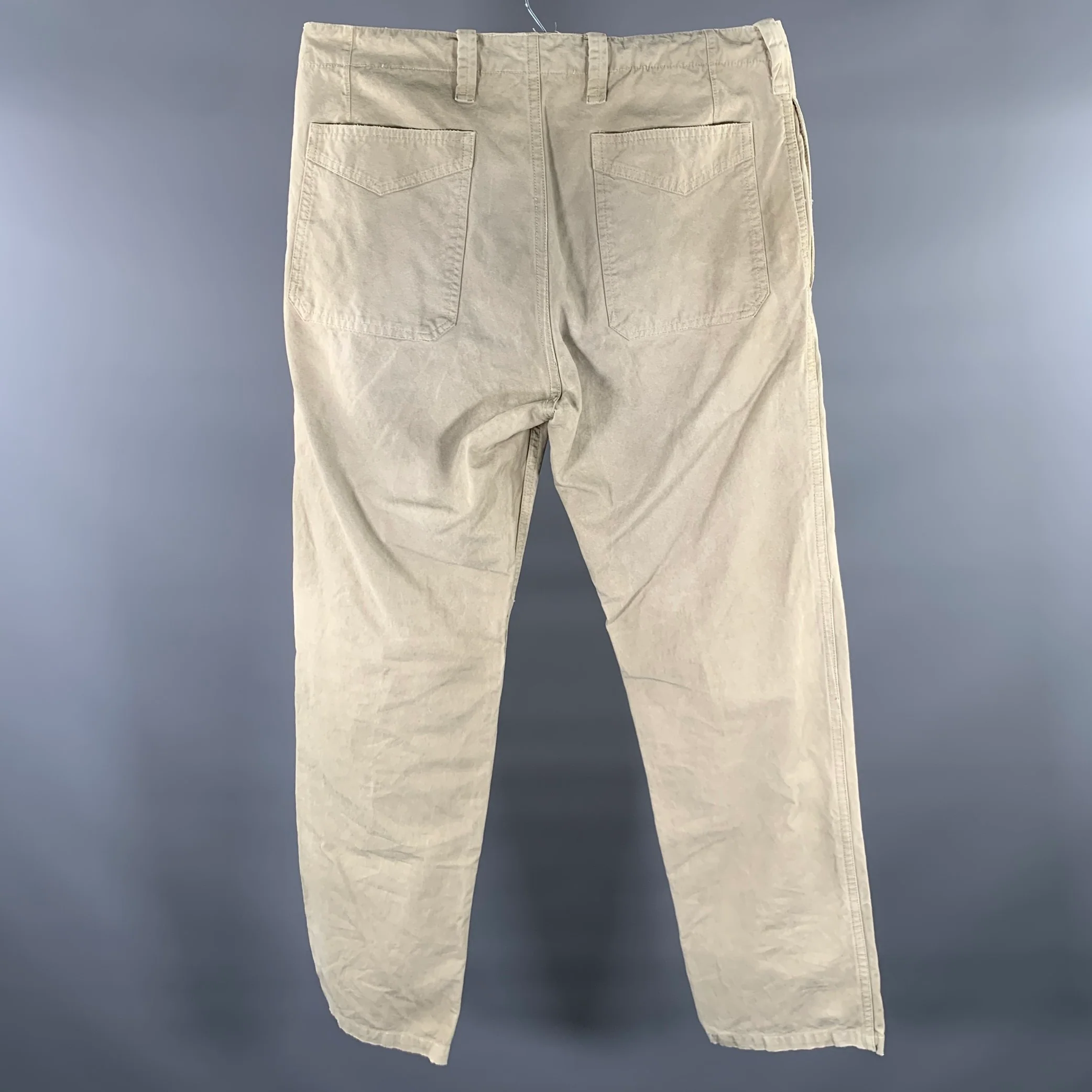 VISVIM Size L Khaki Distressed Cotton Button Fly Casual Pants - Image 3
