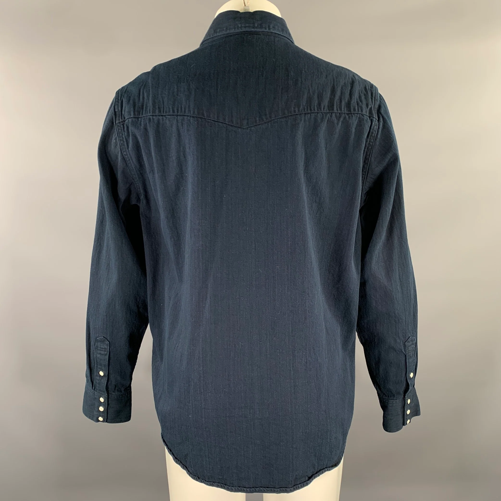 VISVIM Size M Indigo Cotton Snaps Long Sleeve Shirt - Image 4