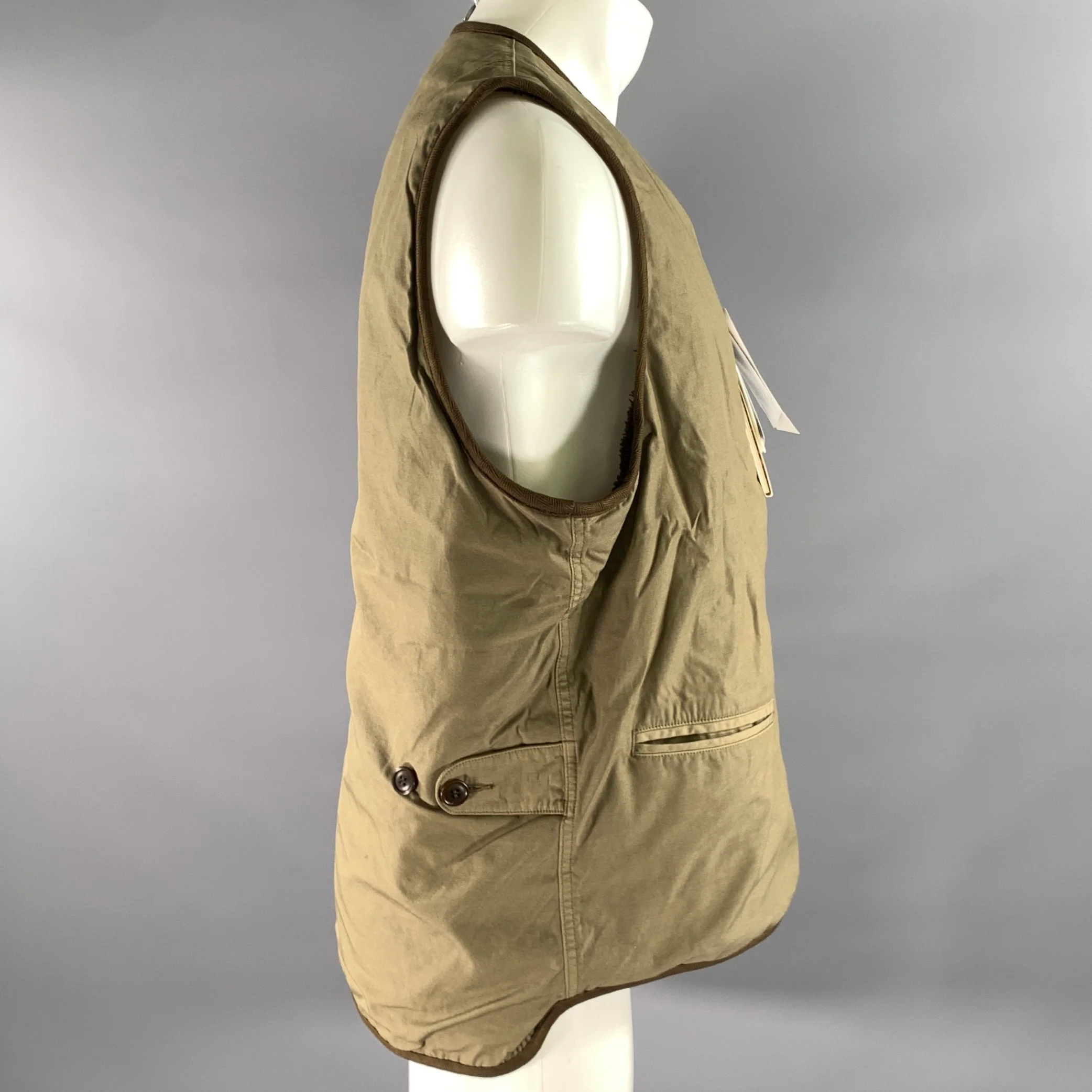 VISVIM Size M Olive Nylon Cotton Blend Reversible Vest - Image 4
