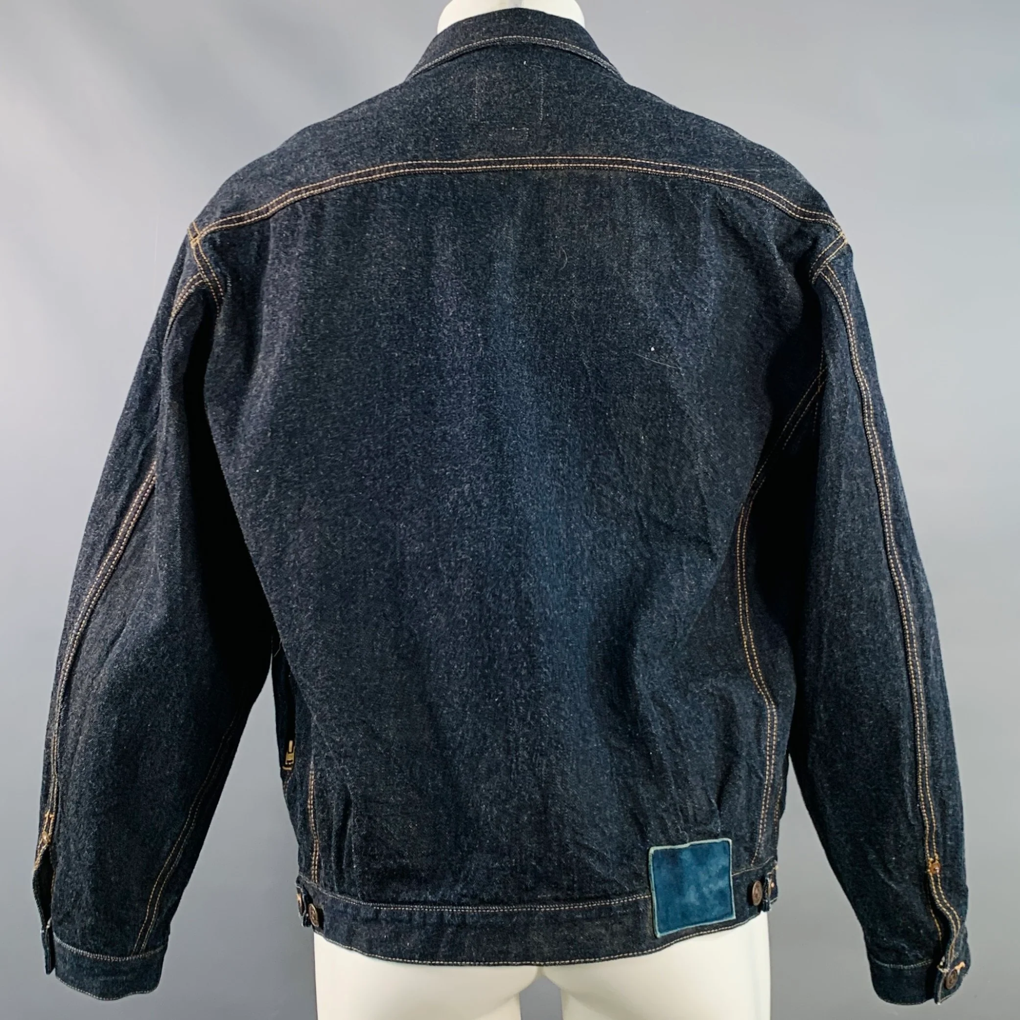 VISVIM Size M SS 101XX Raw Mud Overdye Indigo Contrast Stitch Selvedge Denim Trucker Jacket - Image 4
