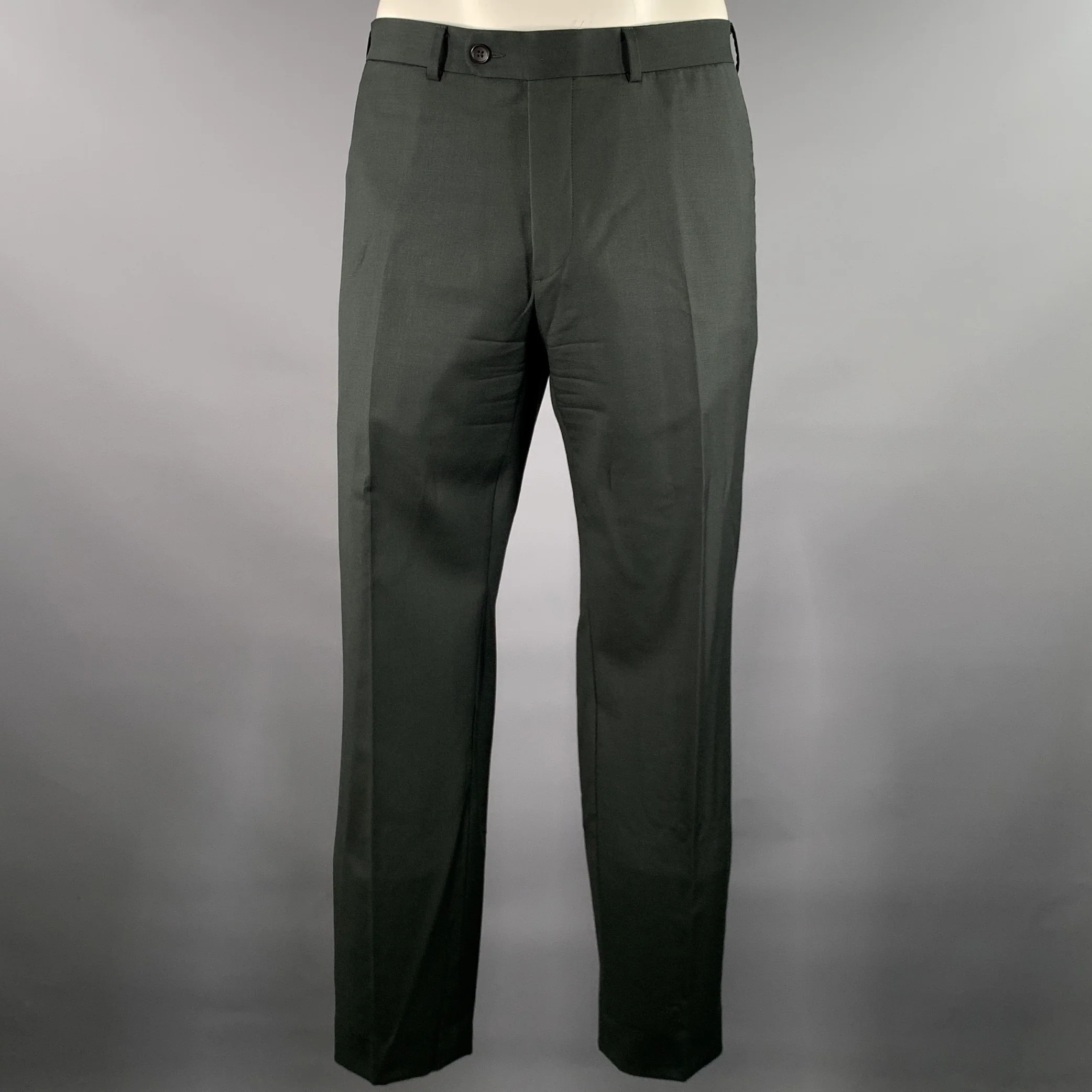 VITALE BARBERIS CANONICO Size 42 Grey Green Wool 3 Piece Suit - Image 8