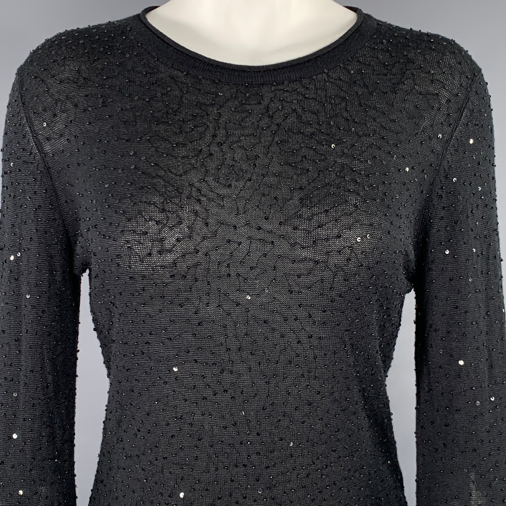 VIVIENNE TAM Size 2 Black Silk Cashmere Sequined Crew Neck Pullover - Image 2