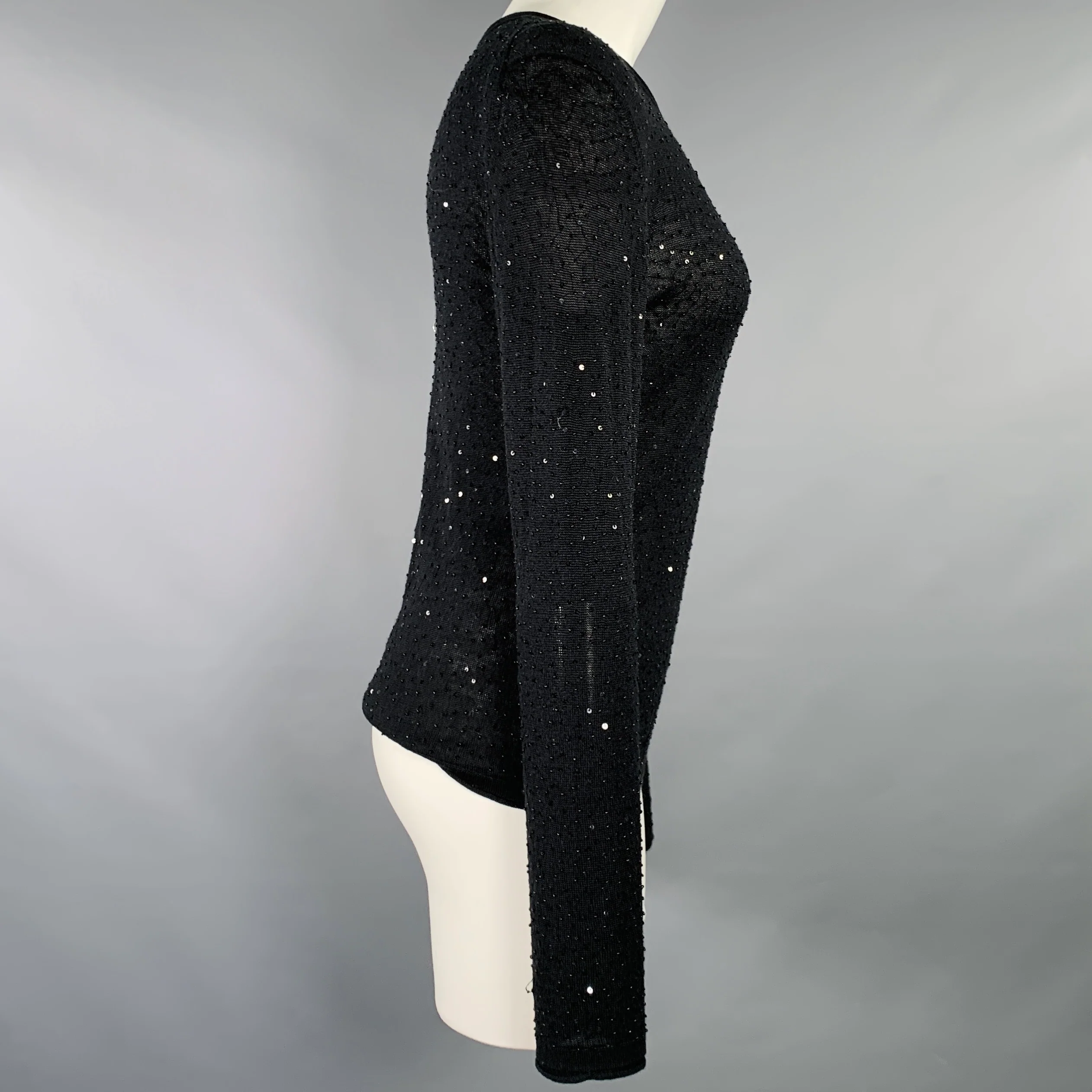 VIVIENNE TAM Size 2 Black Silk Cashmere Sequined Crew Neck Pullover - Image 3