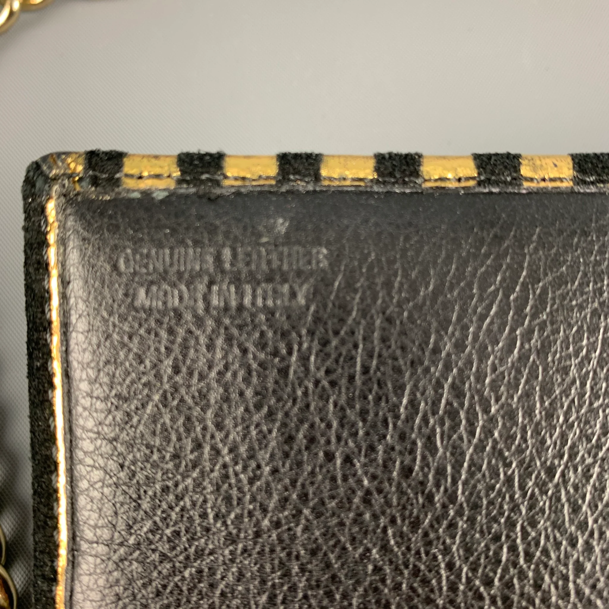 VIVIENNE WESTWOOD Gold Black Stripe Leather Wallet Handbag - Image 8