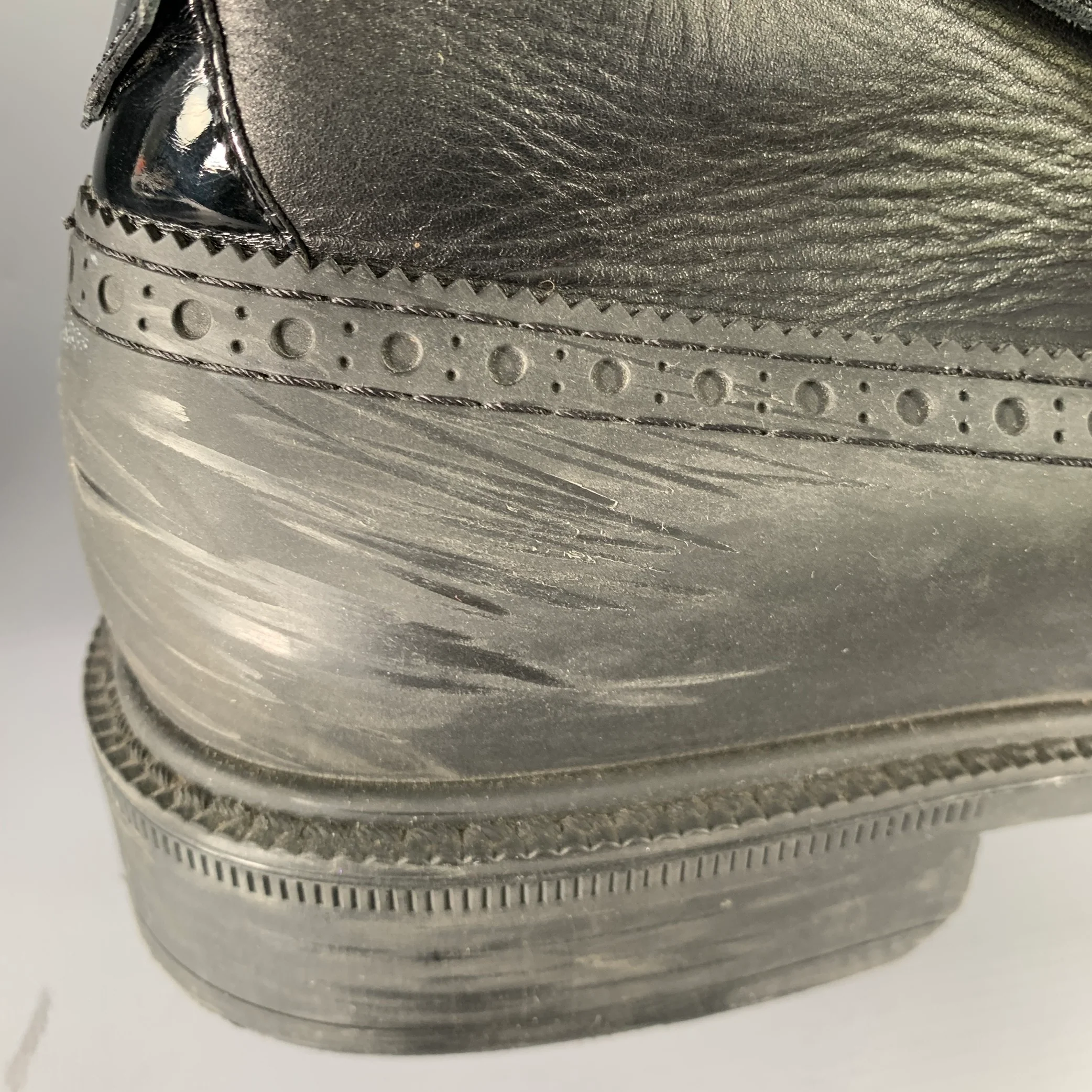 VIVIENNE WESTWOOD Size 12 Black Dark Grey Perforated Rubber Ankle Strap Boots - Image 10