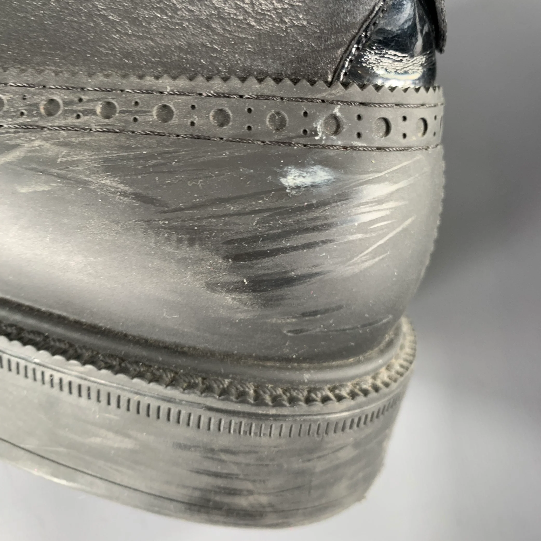 VIVIENNE WESTWOOD Size 12 Black Dark Grey Perforated Rubber Ankle Strap Boots - Image 12
