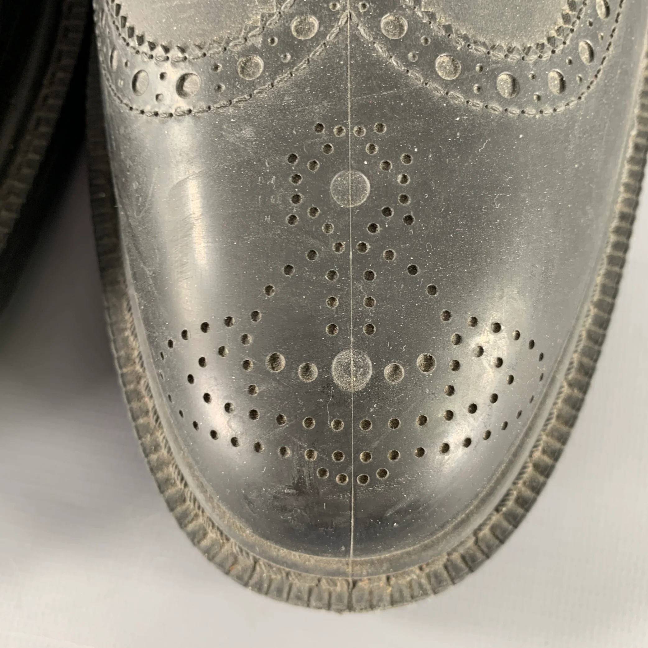 VIVIENNE WESTWOOD Size 12 Black Dark Grey Perforated Rubber Ankle Strap Boots - Image 9