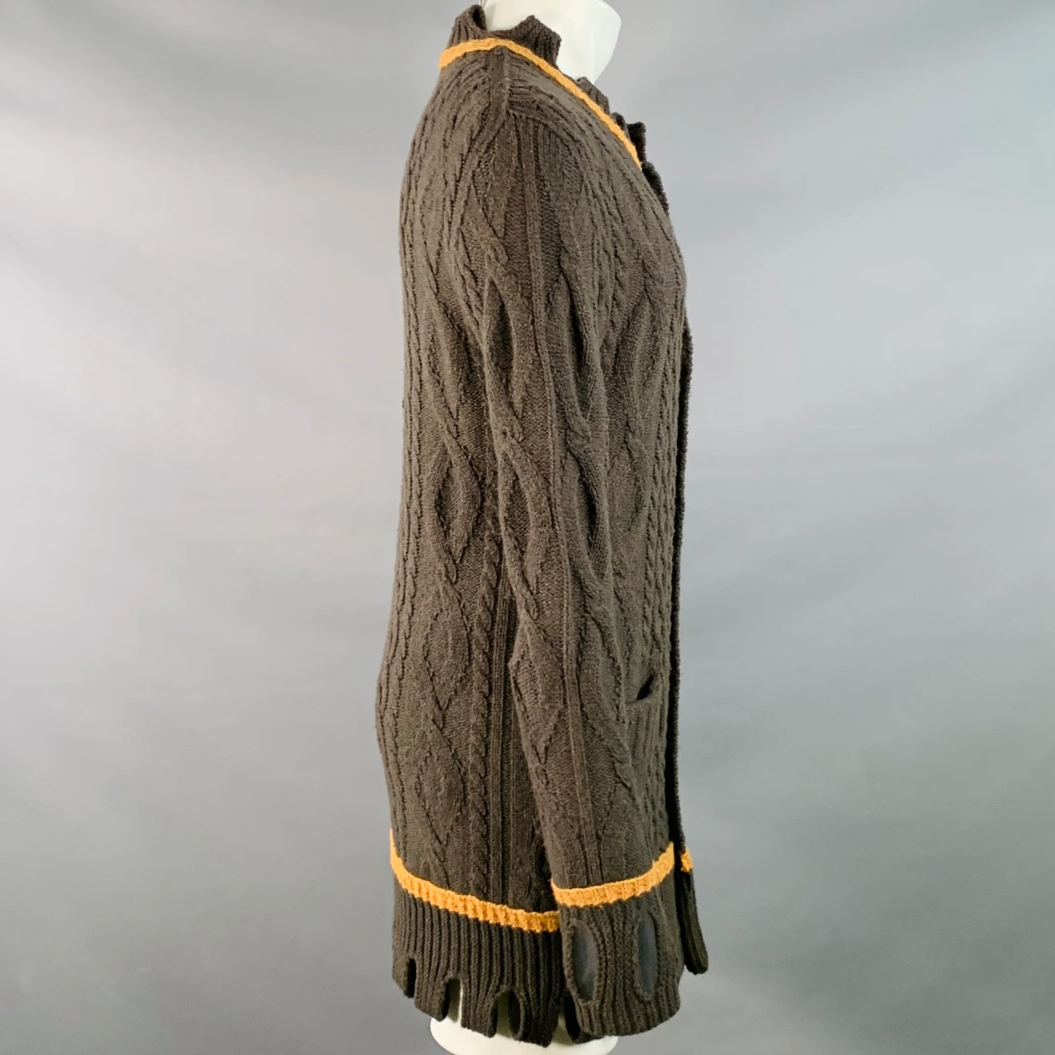 VIVIENNE WESTWOOD Size 36 Brown Tan Cable Knit Wool Cutout Long Cardigan - Image 5