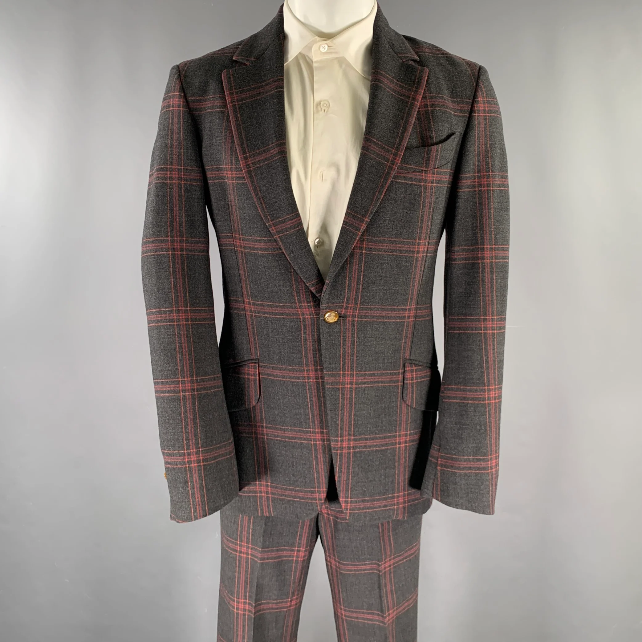VIVIENNE WESTWOOD Size 38 Gray Navy Red Plaid Wool Elastane Suit
