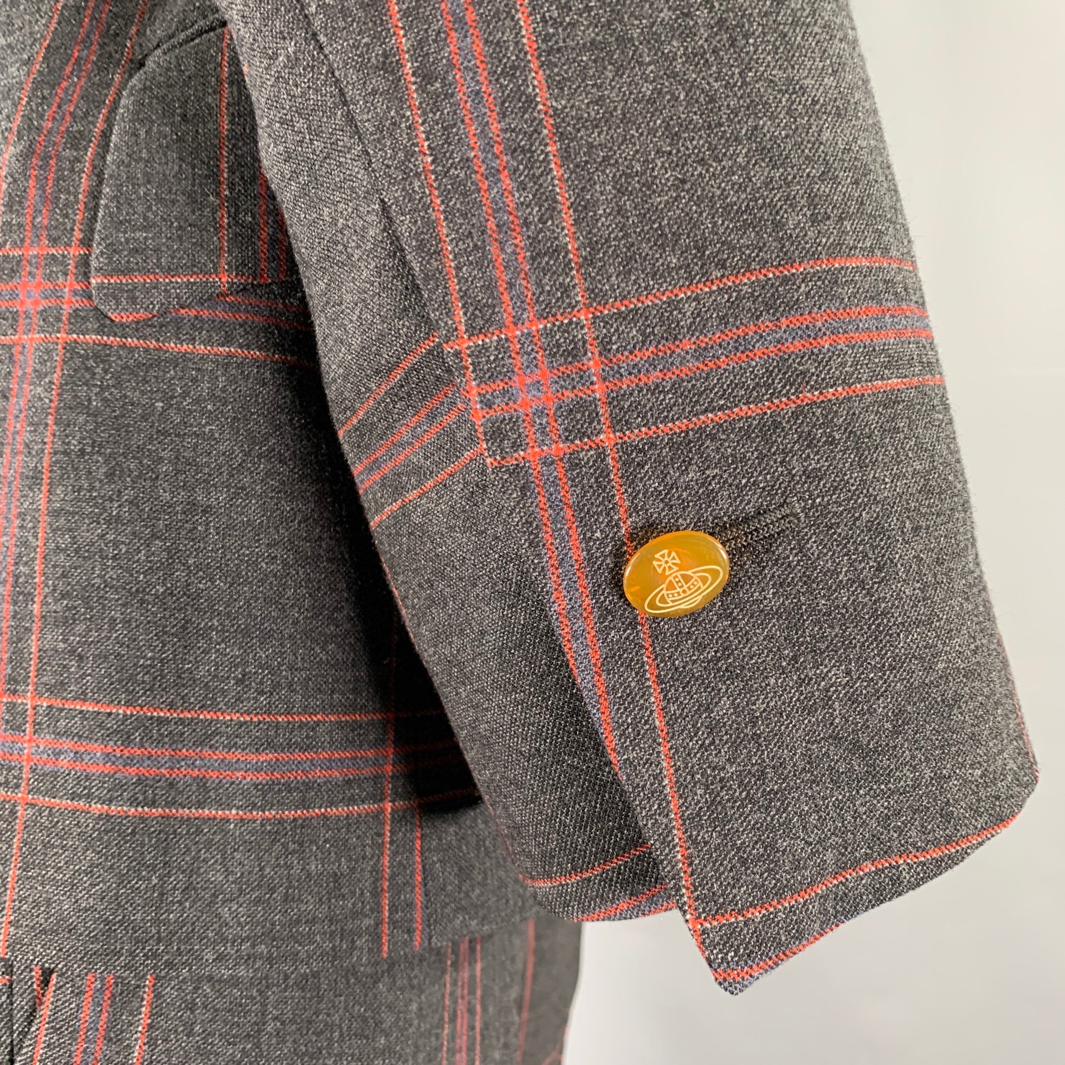 VIVIENNE WESTWOOD Size 38 Gray Navy Red Plaid Wool Elastane Suit - Image 5