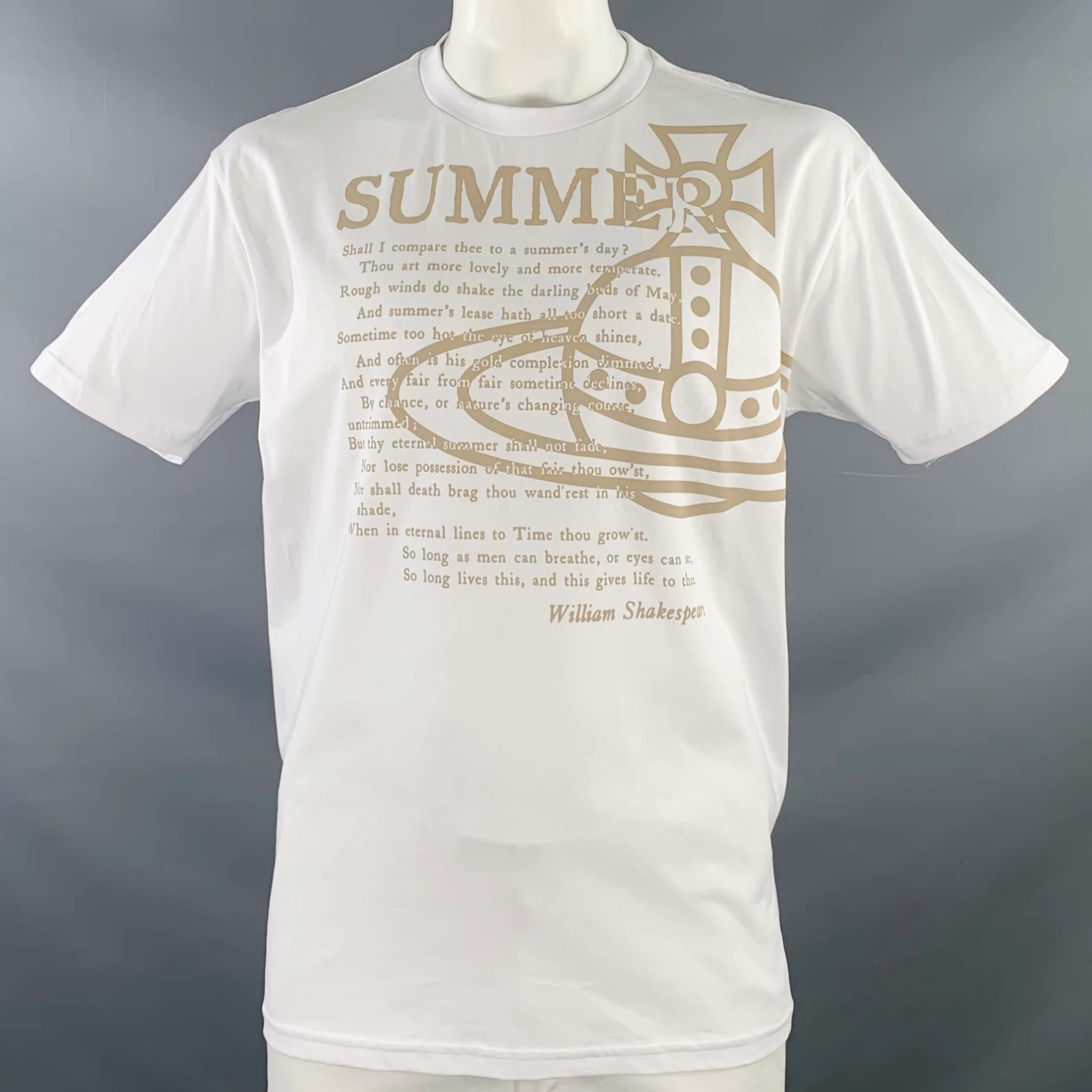 VIVIENNE WESTWOOD Size XL Summer Classic White Beige Logo Cotton Blend Crew Neck T-shirt