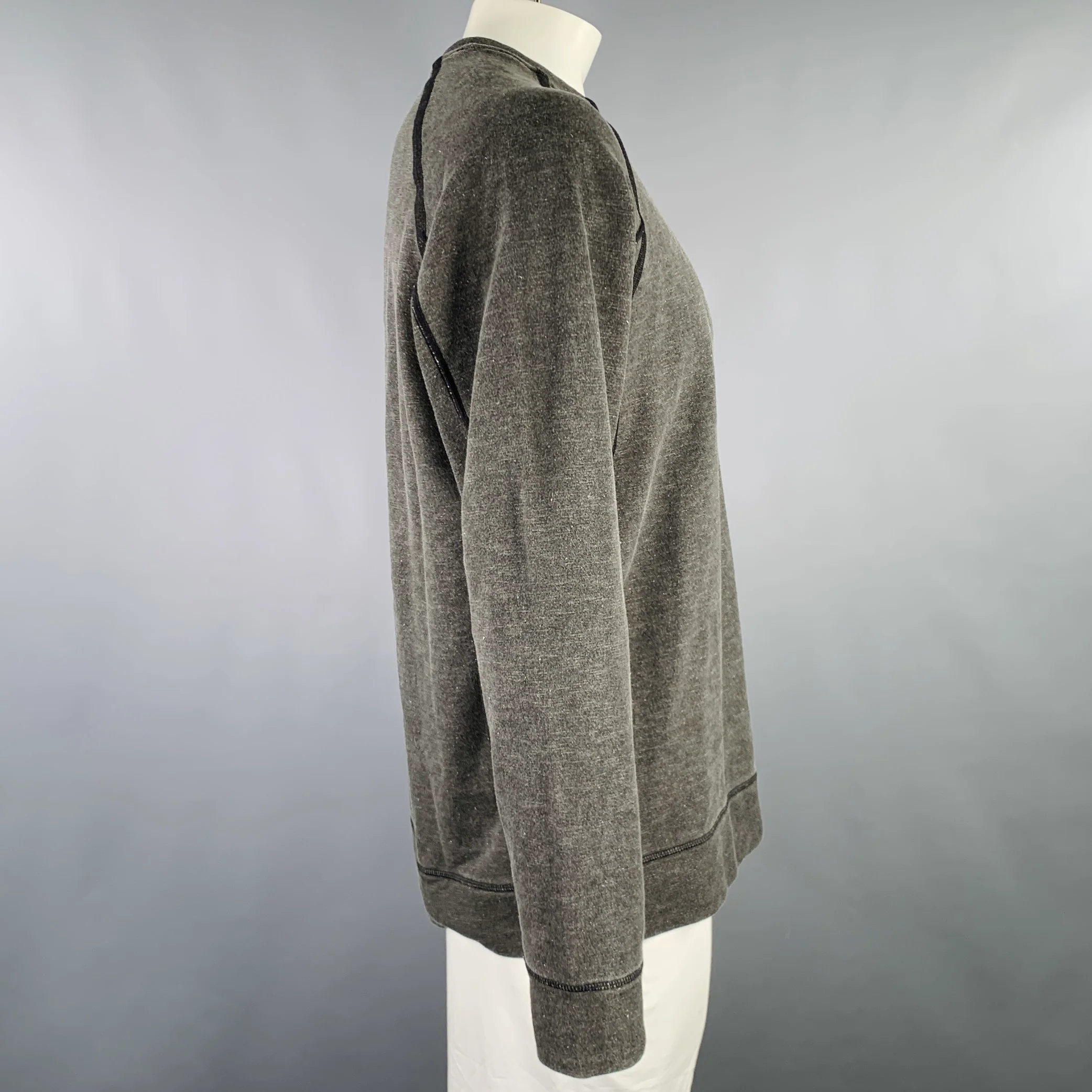 VOLLEBAK Size L Grey Black Contrast Trim Cotton Hemp Crew Neck Sweatshirt - Image 2