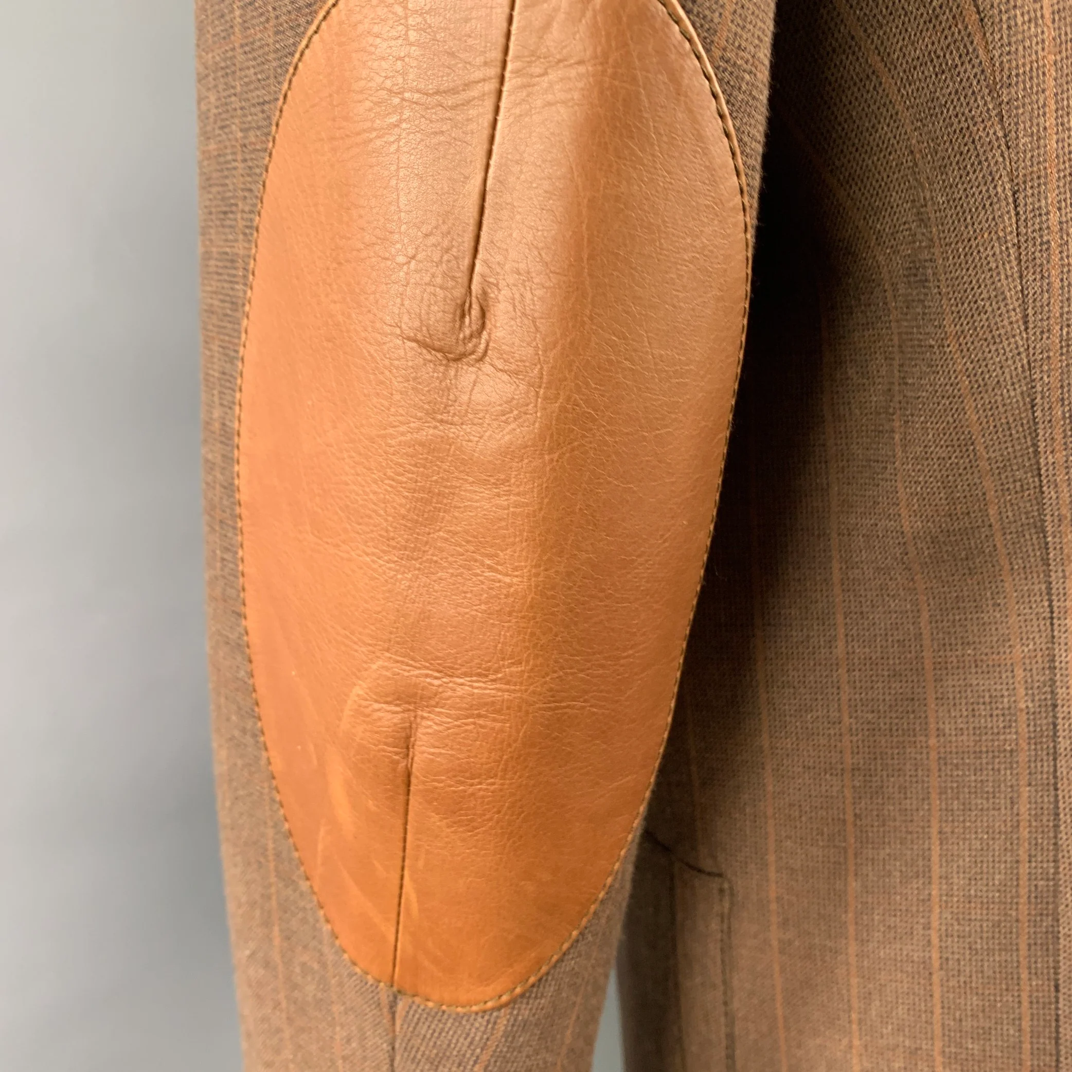 WALES BONNER AW19 Mumbo Jumbo Size 42 Walnut Check Brown Black Stripe Polyester Blend Sport Coat - Image 6