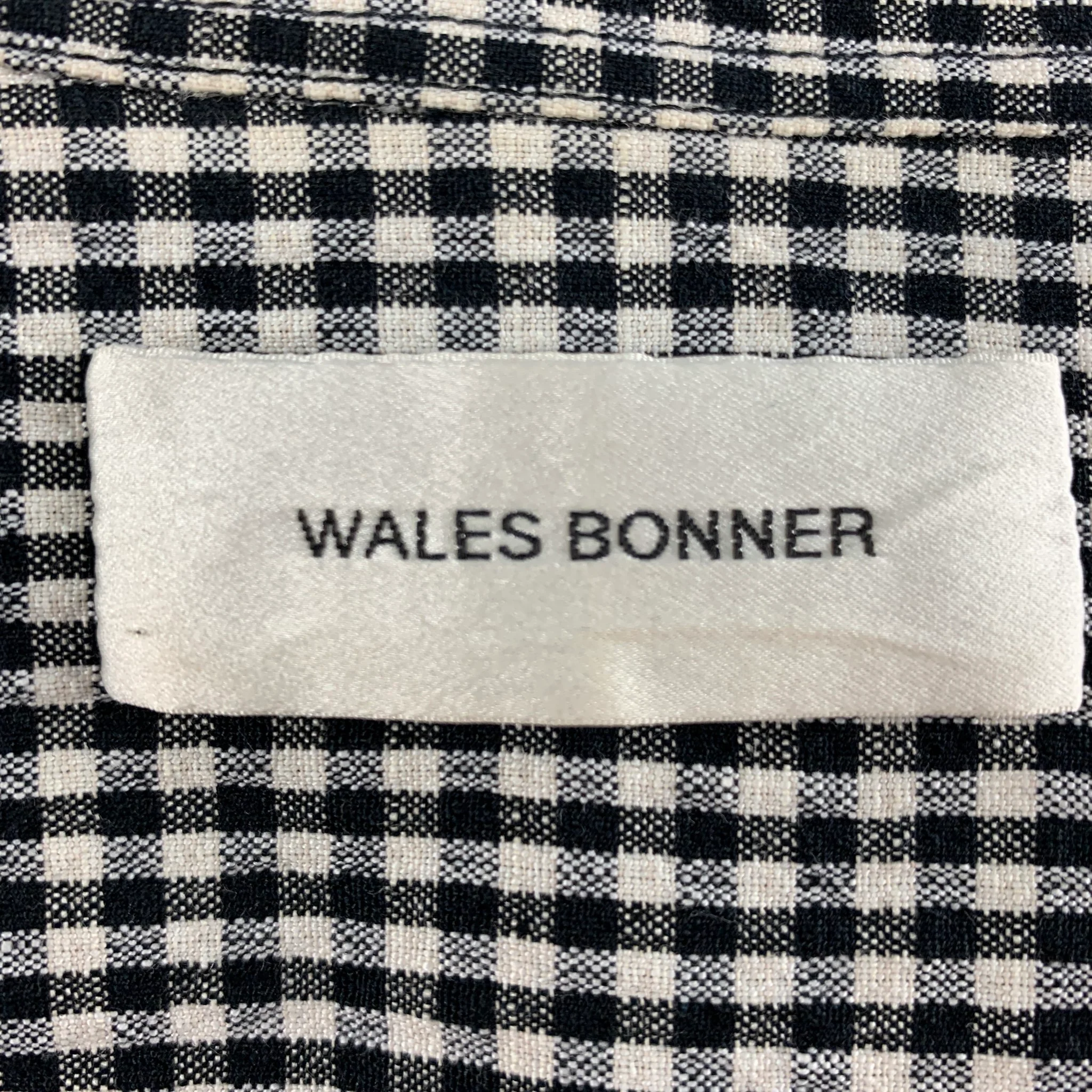 WALES BONNER Size M Black White Gingham Linen Blend Long Sleeve Shirt - Image 4