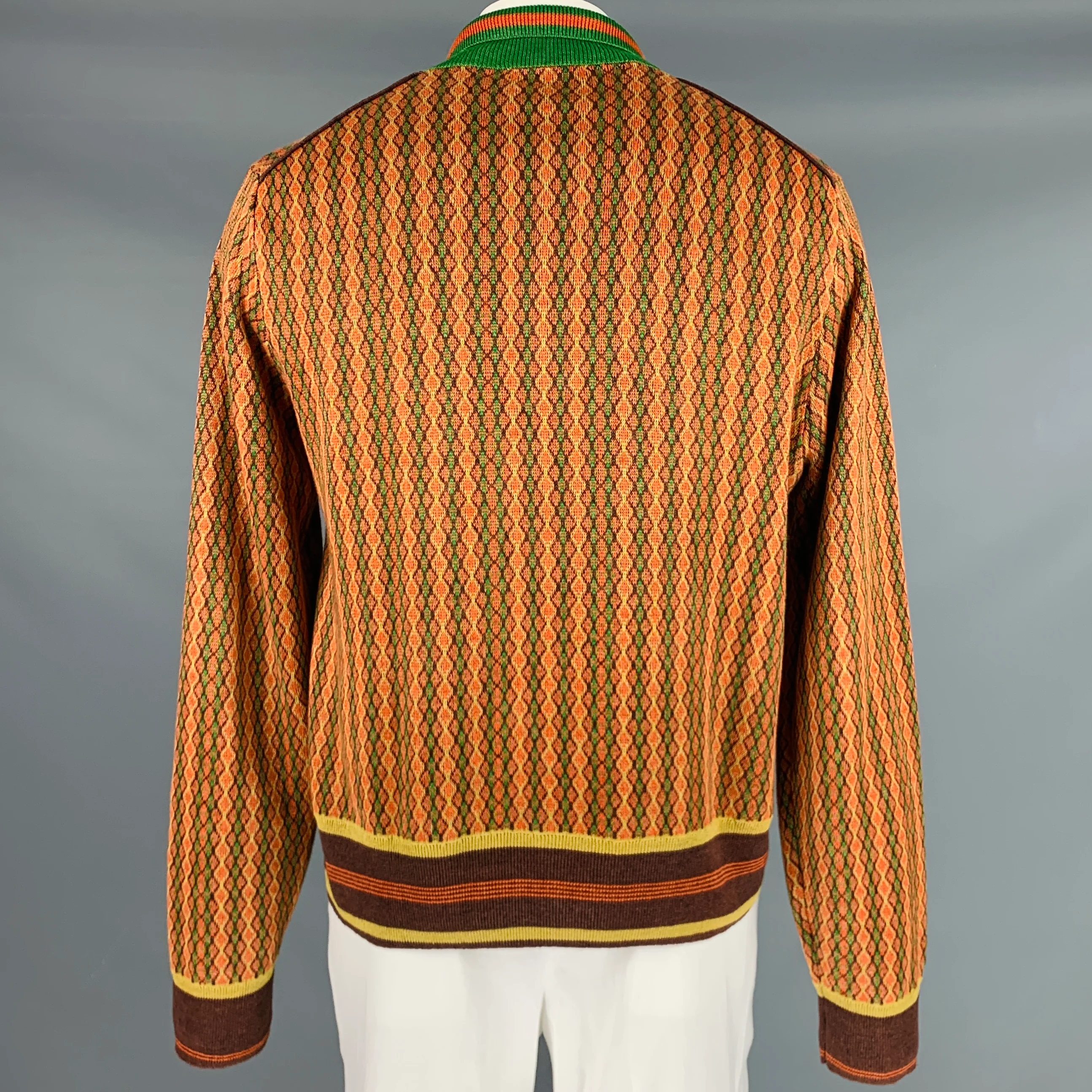 WALES BONNER Size XL Orange Green Diamond Knit 1/4 Zip Pullover - Image 4