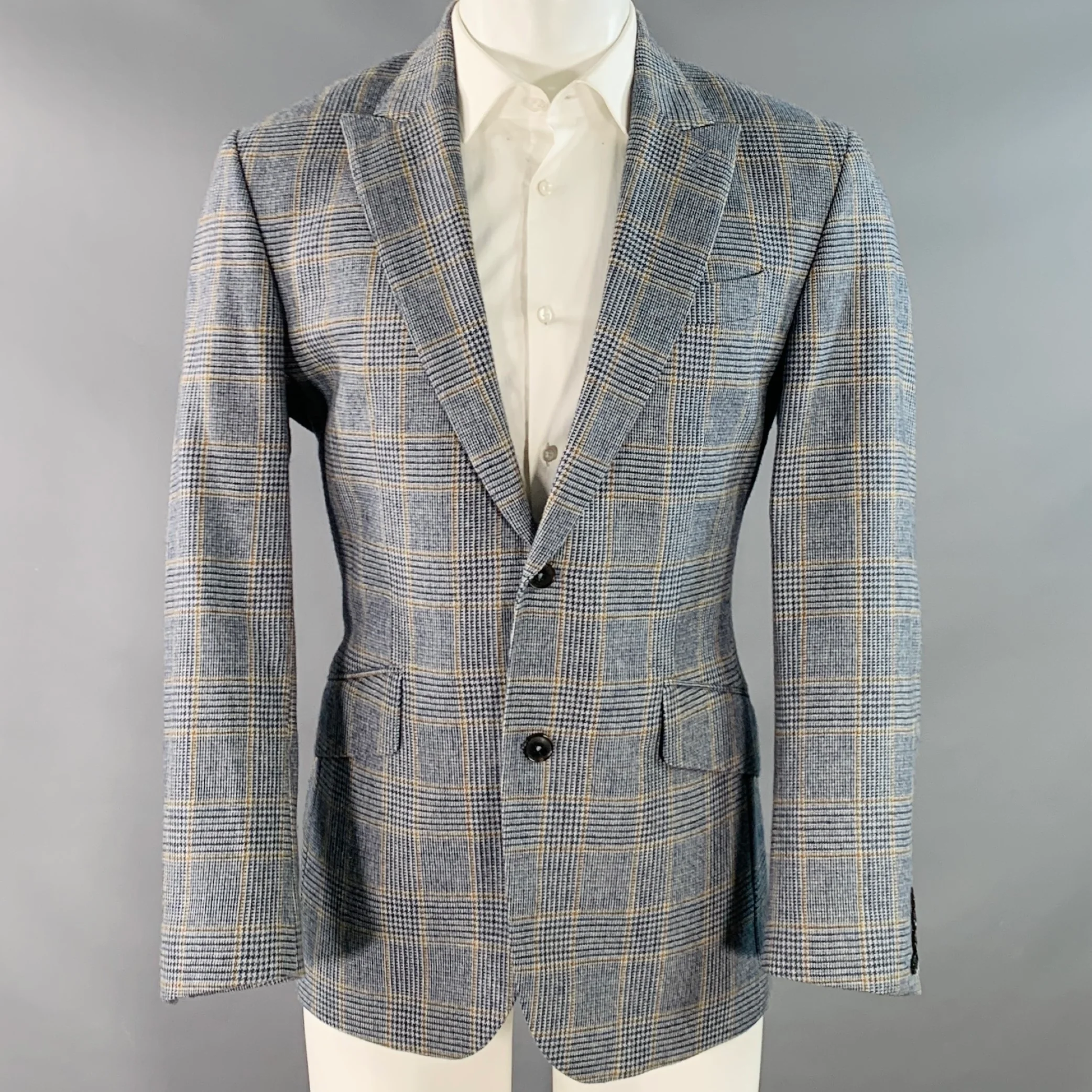 WALKER SLATER Size 40 Regular Blue White Yellow Glenplaid Sport Coat