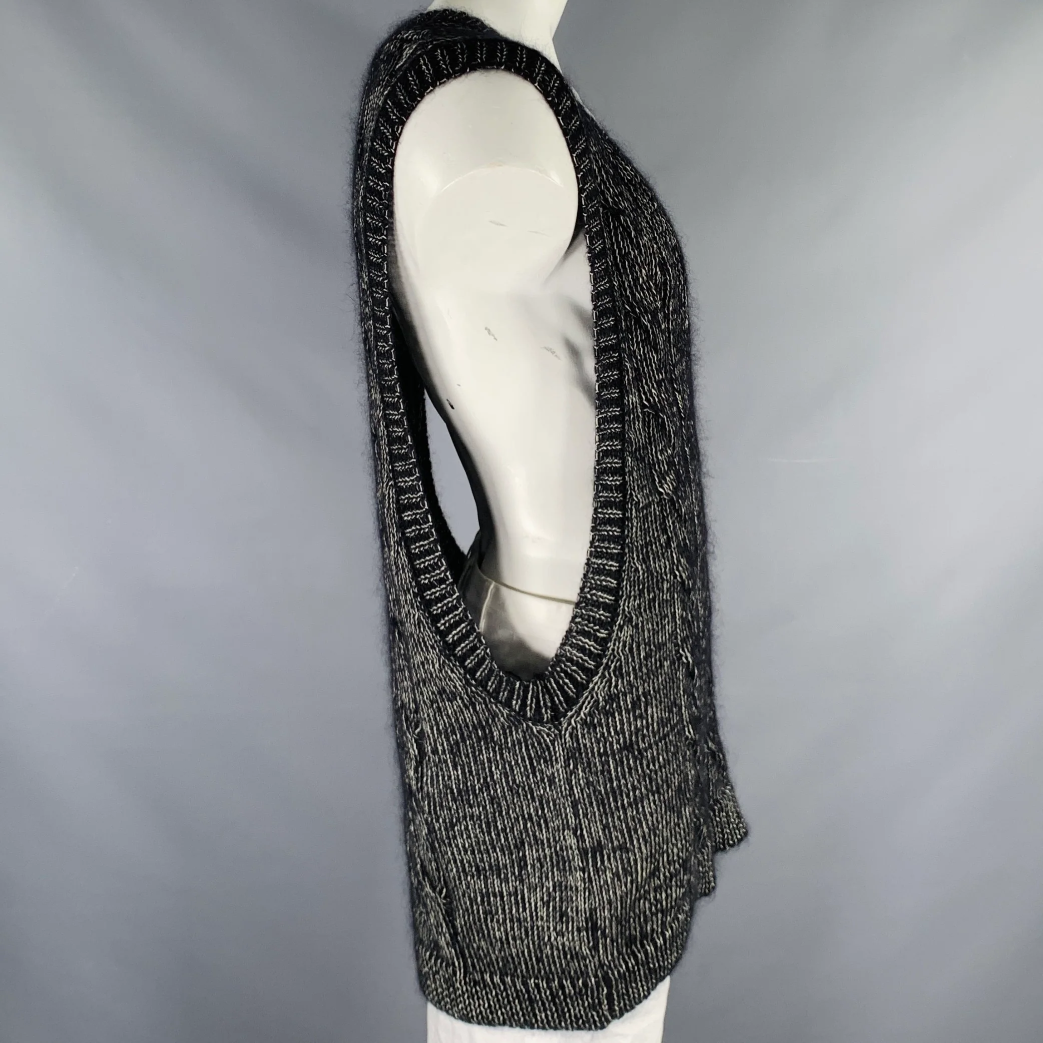 WALTER VAN BEIRENDONCK 2022 Size L Black Superkid Mohair Sweater Vest - Image 3