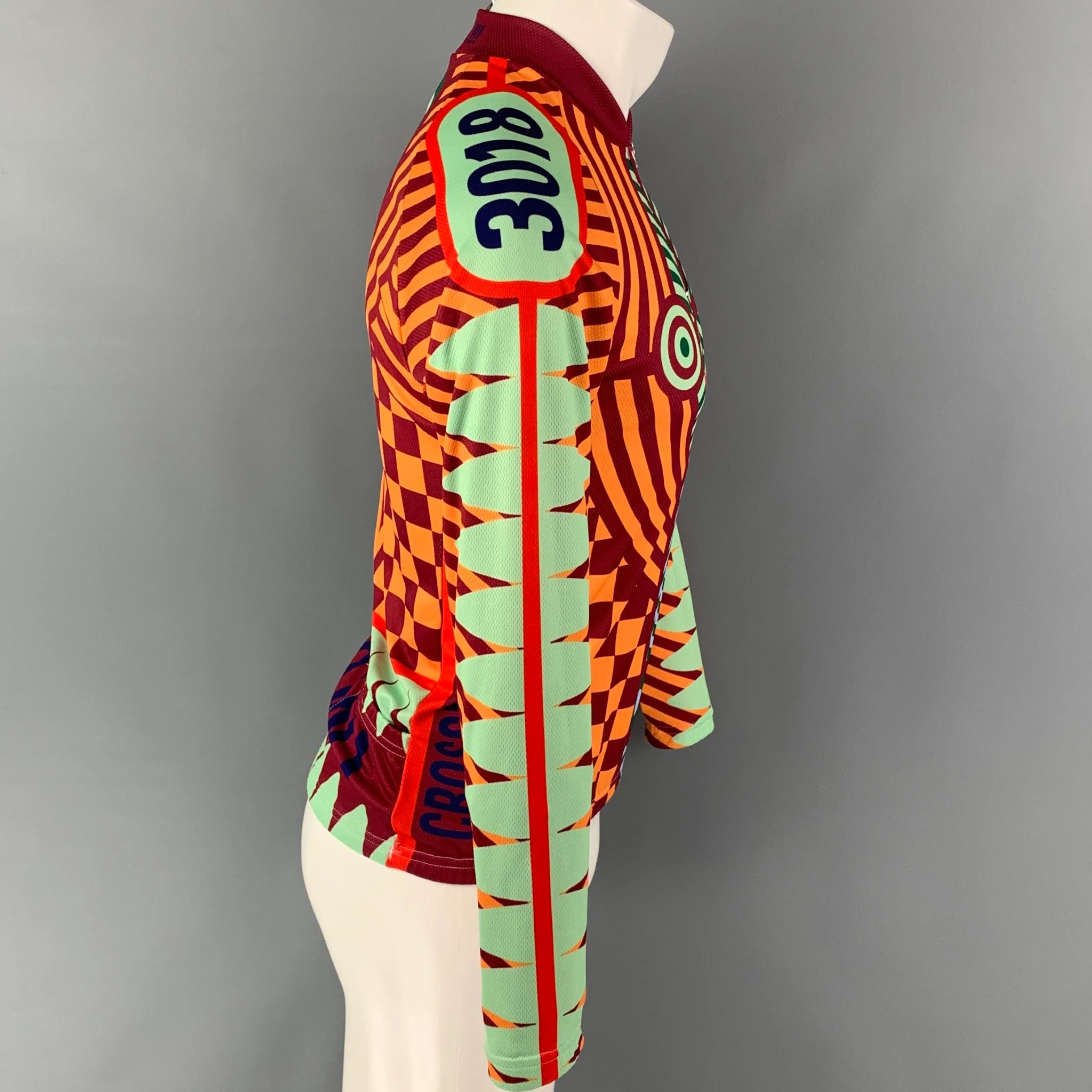 WALTER VAN BEIRENDONCK FW14 Size S Orange Burgundy Graphic Nylon Jersey Bike Top - Image 2