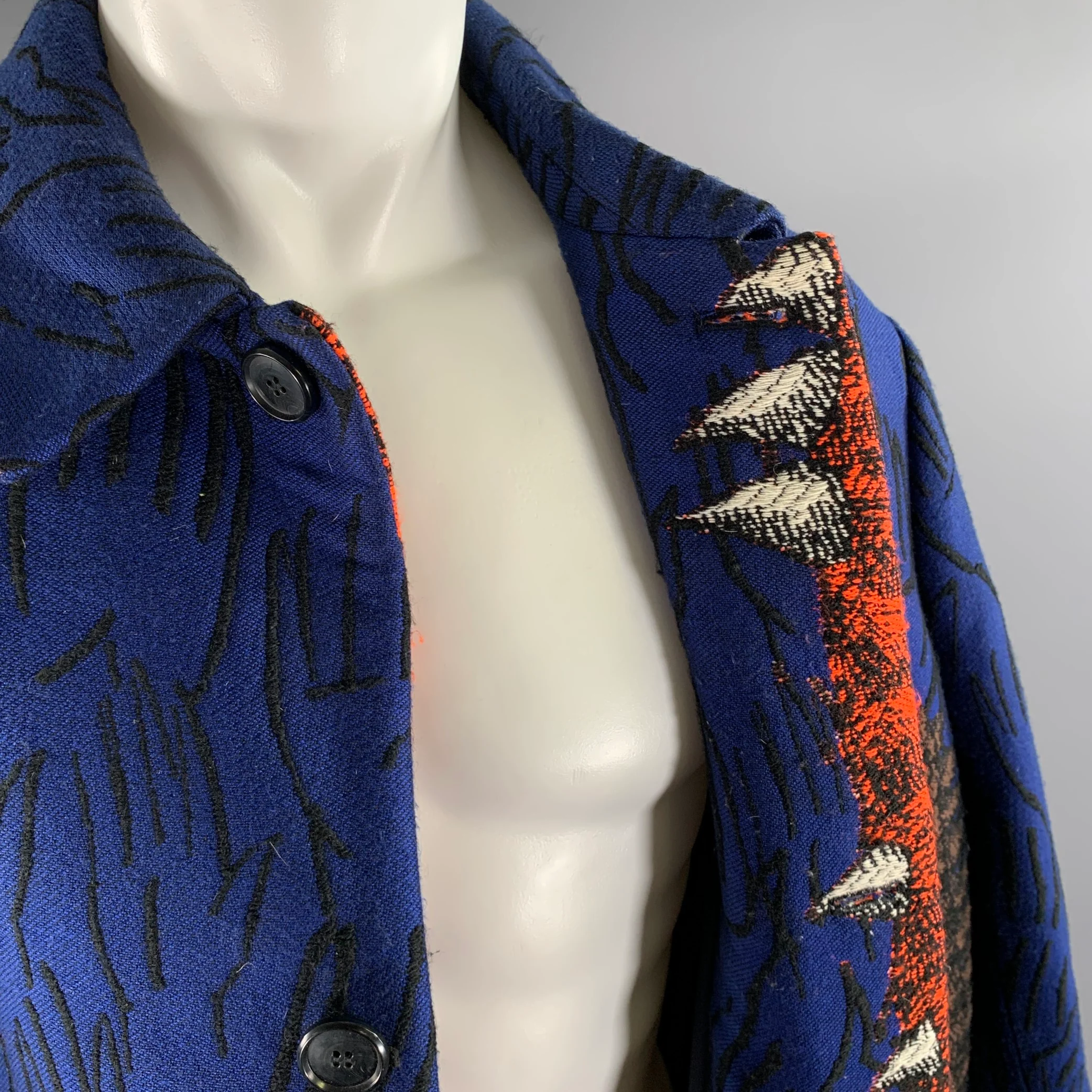 WALTER VAN BEIRENDONCK FW 2021 Size 40 Blue Orange Black Acrylic Blend Croc Embroidered Coat - Image 10