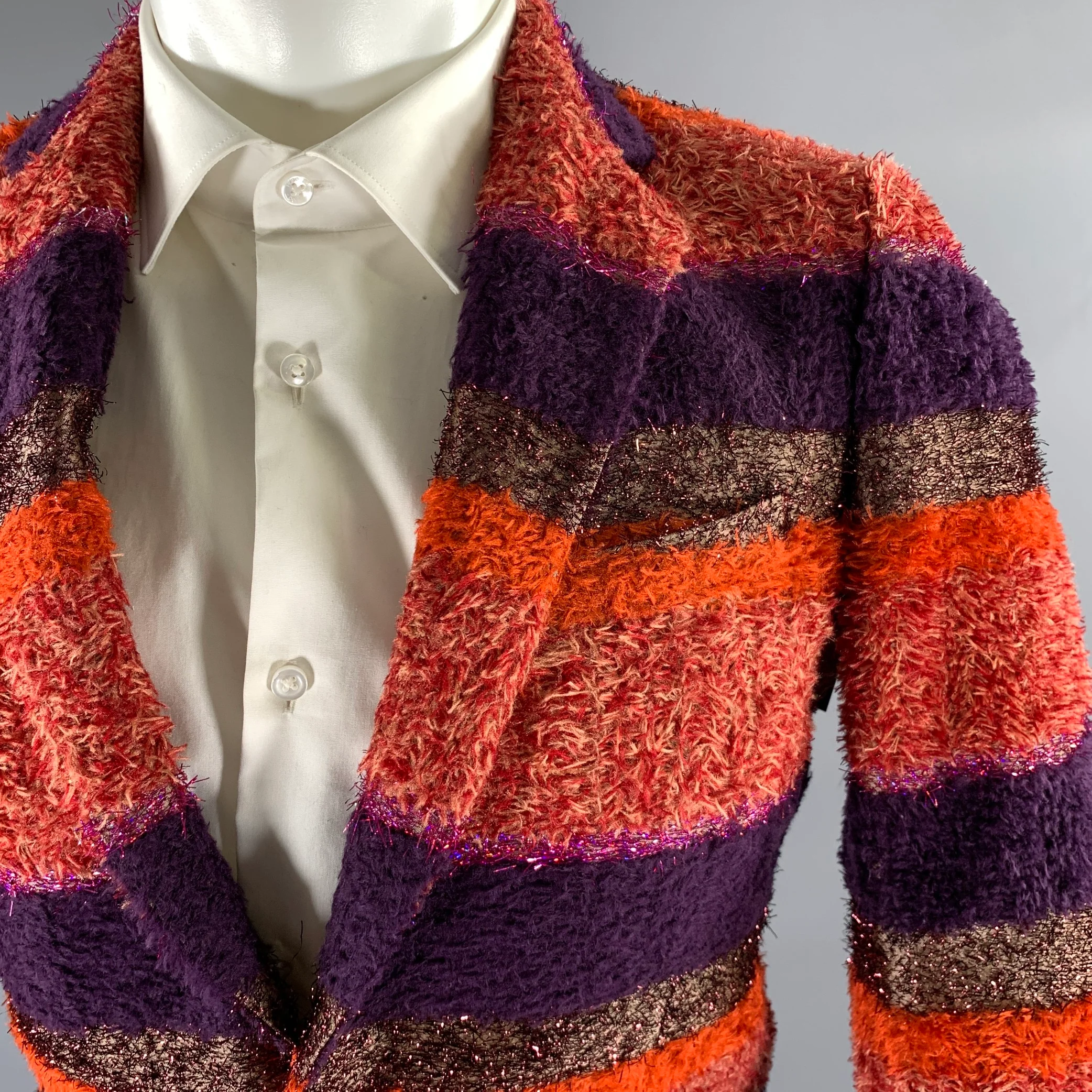 WALTER VAN BEIRENDONCK Size 36 Orange Purple Stripe Sport Coat - Image 2