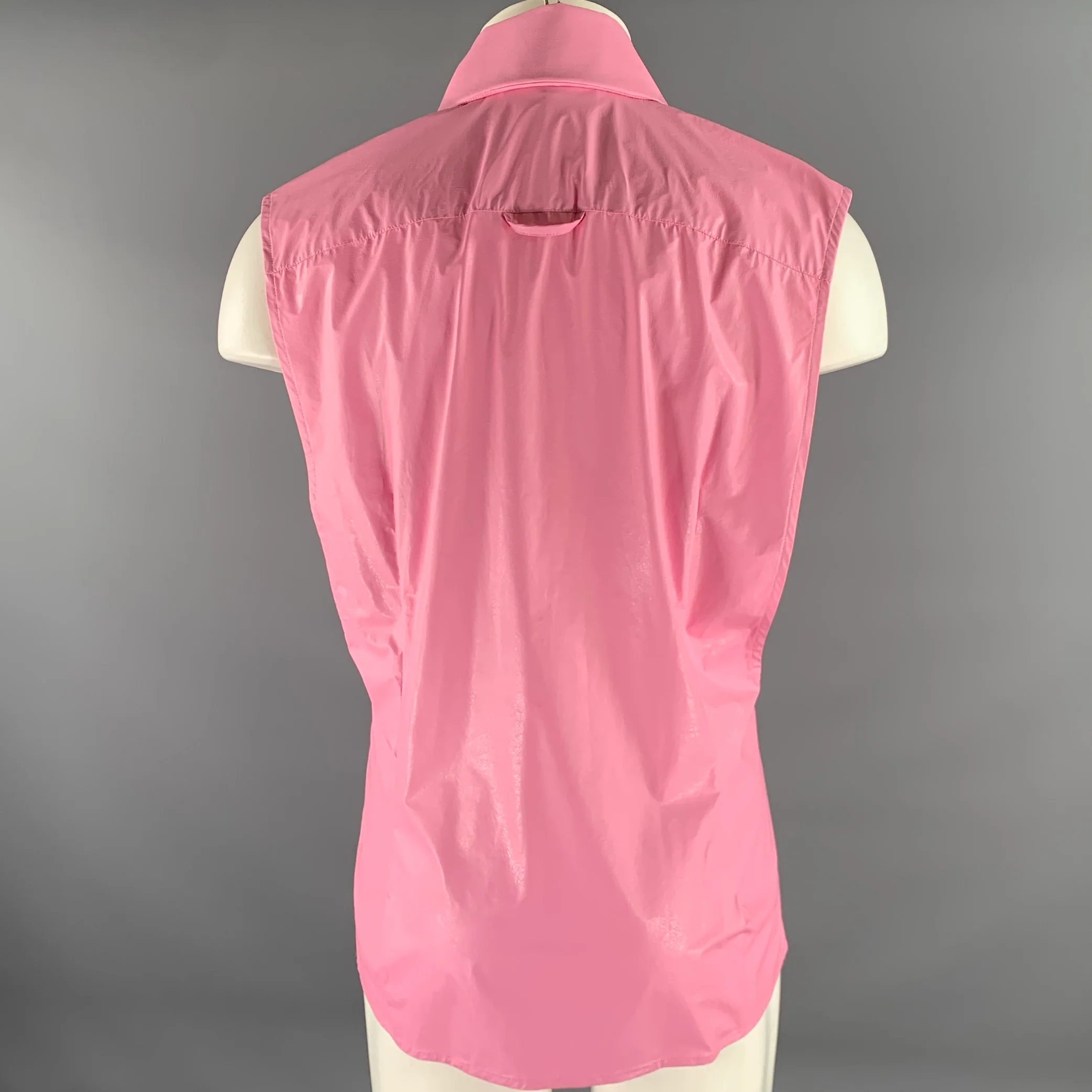 WALTER VAN BEIRENDONCK Size L Pink Modal Cutoff Sleeve Shirt - Image 4