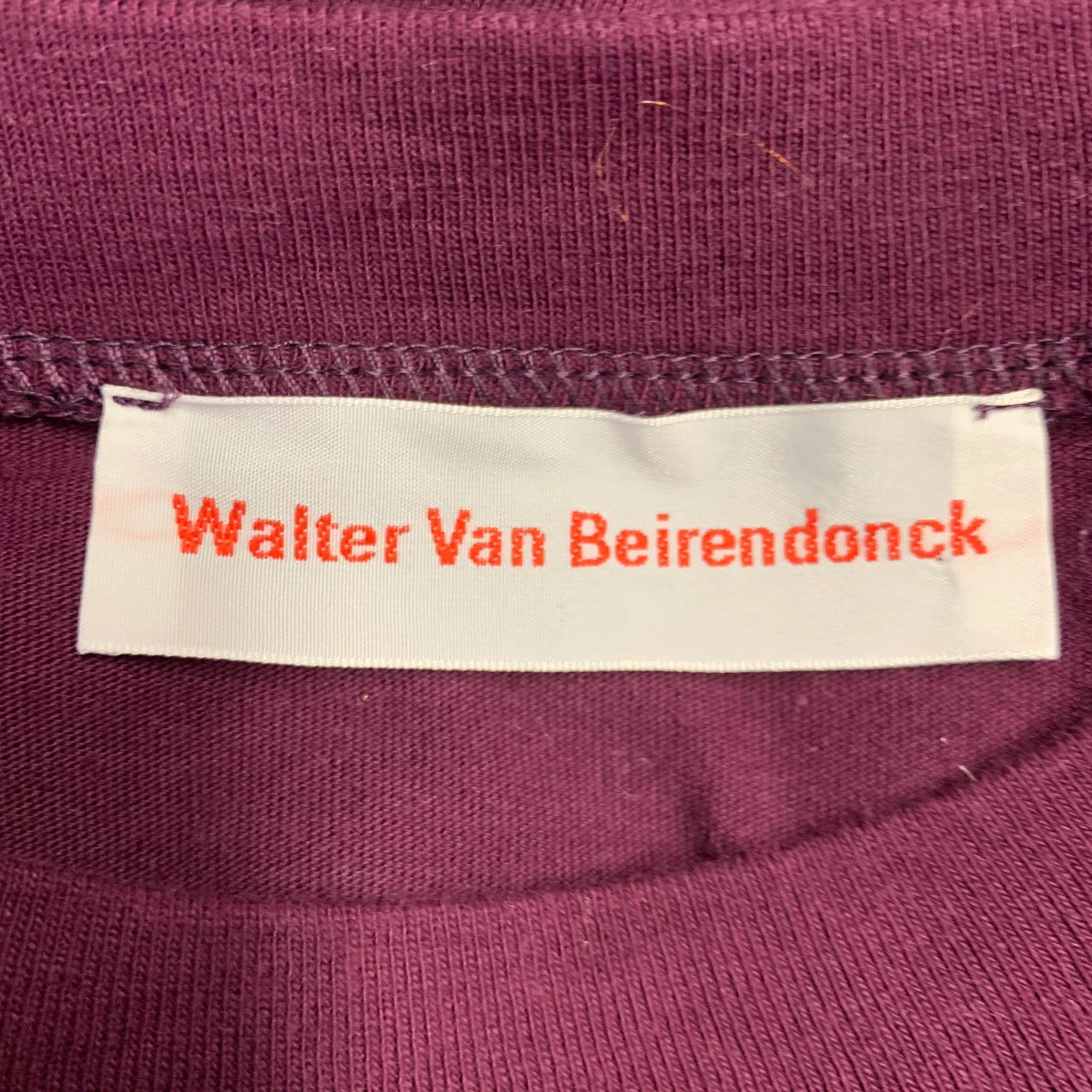 WALTER VAN BEIRENDONCK Size S Purple Embroidery Cotton T-shirt - Image 6