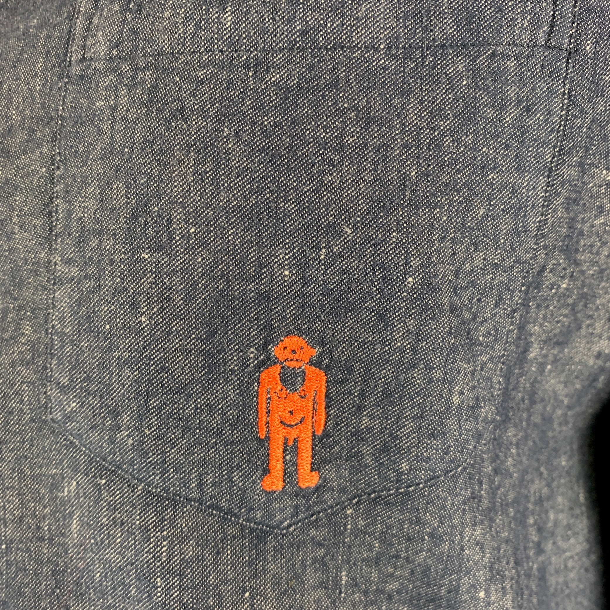 WALTER VAN BEIRENDONCK Size XL Navy Orange Embroidery Cotton Long Sleeve Shirt - Image 2