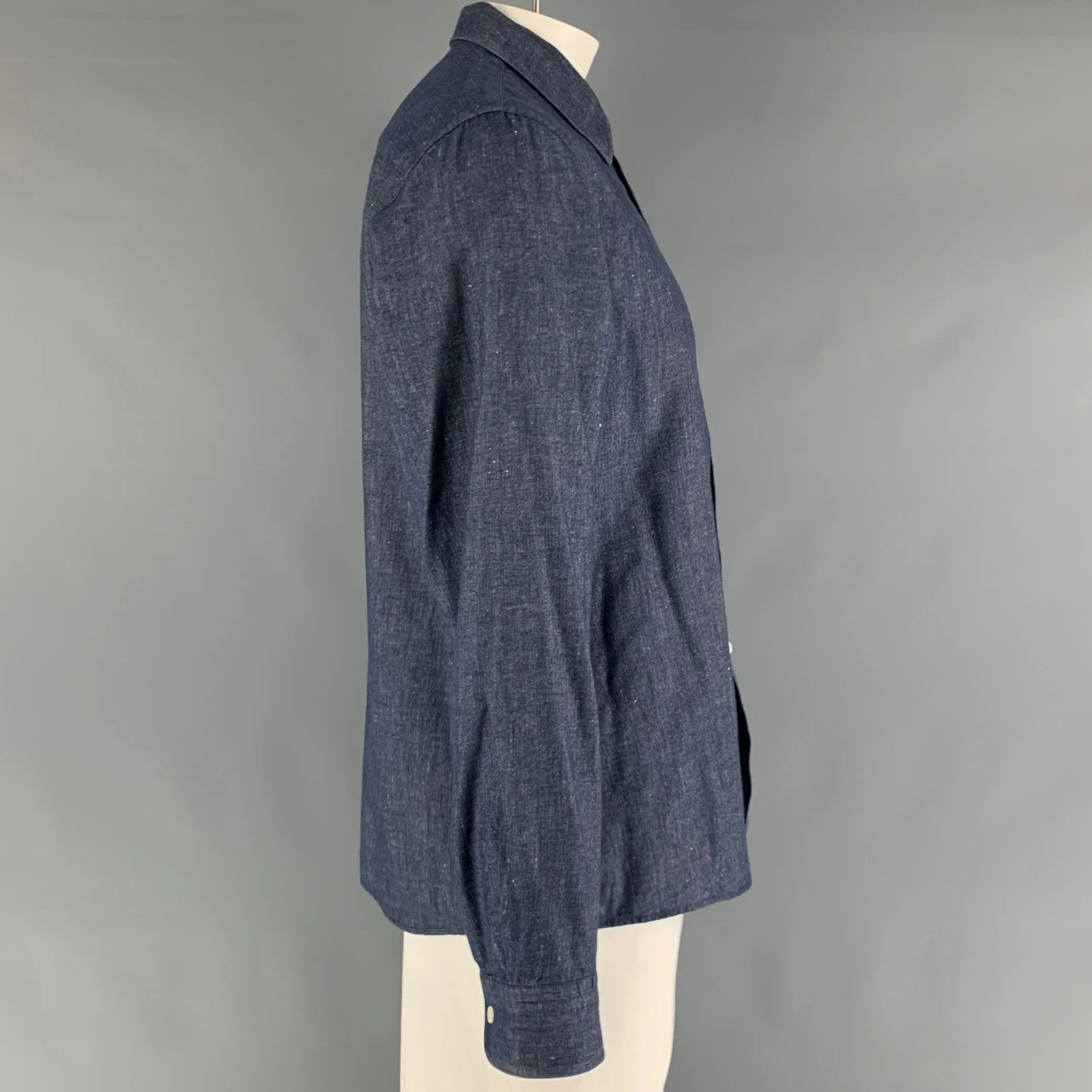 WALTER VAN BEIRENDONCK Size XL Navy Orange Embroidery Cotton Long Sleeve Shirt - Image 3