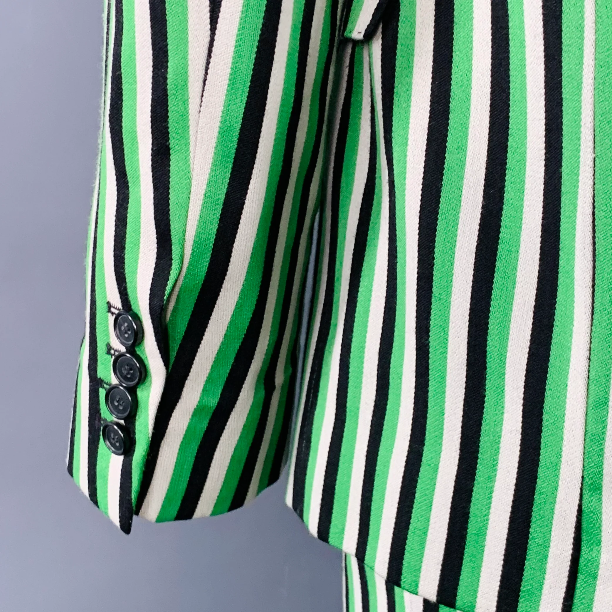 WALTER VAN BEIRENDONCK SS17 Size 42 Long Green Black White Wool Cotton Stripe Suit - Image 7