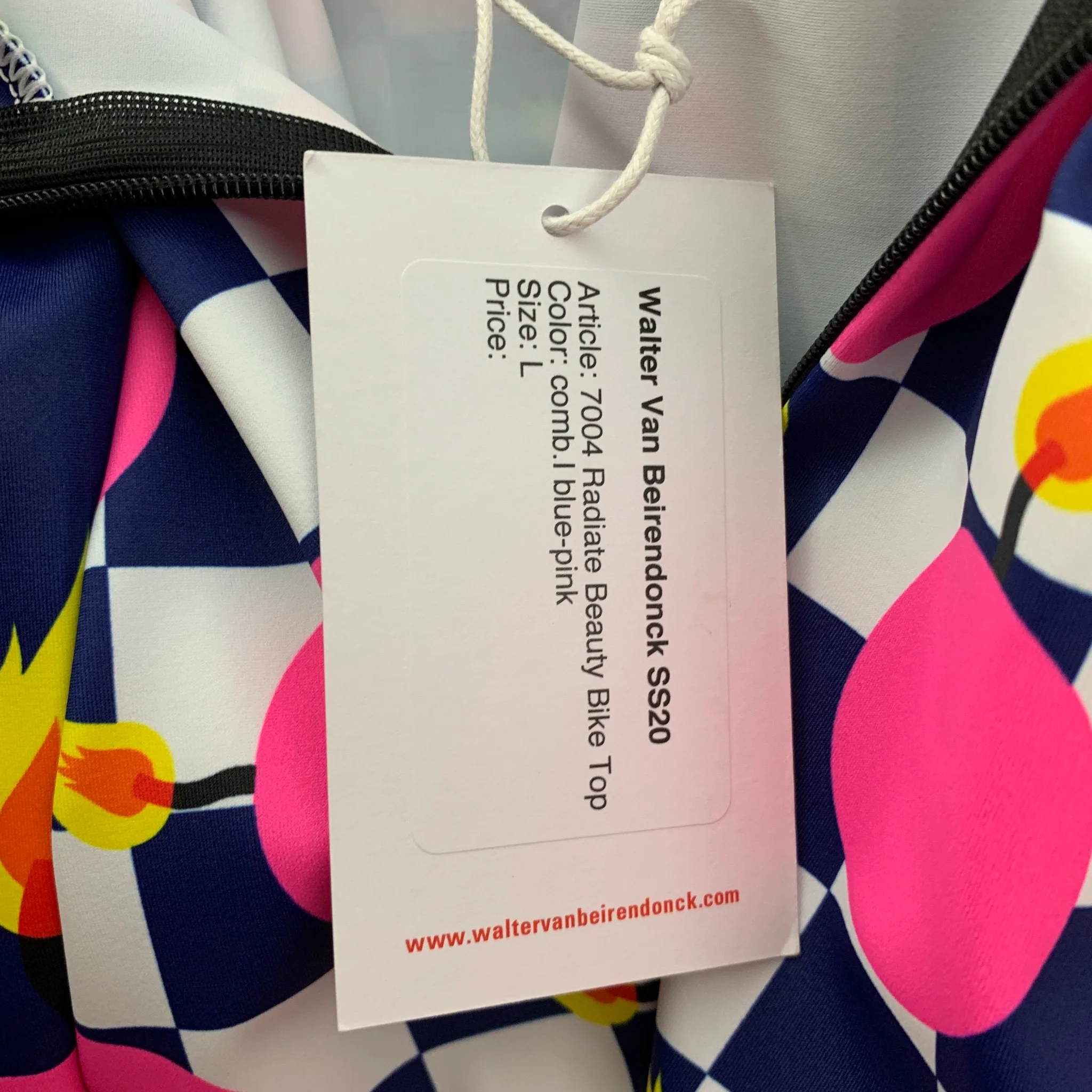 WALTER VAN BEIRENDONCK SS20 Size L Blue Pink Graphic Nylon Jersey Bike Top - Image 5