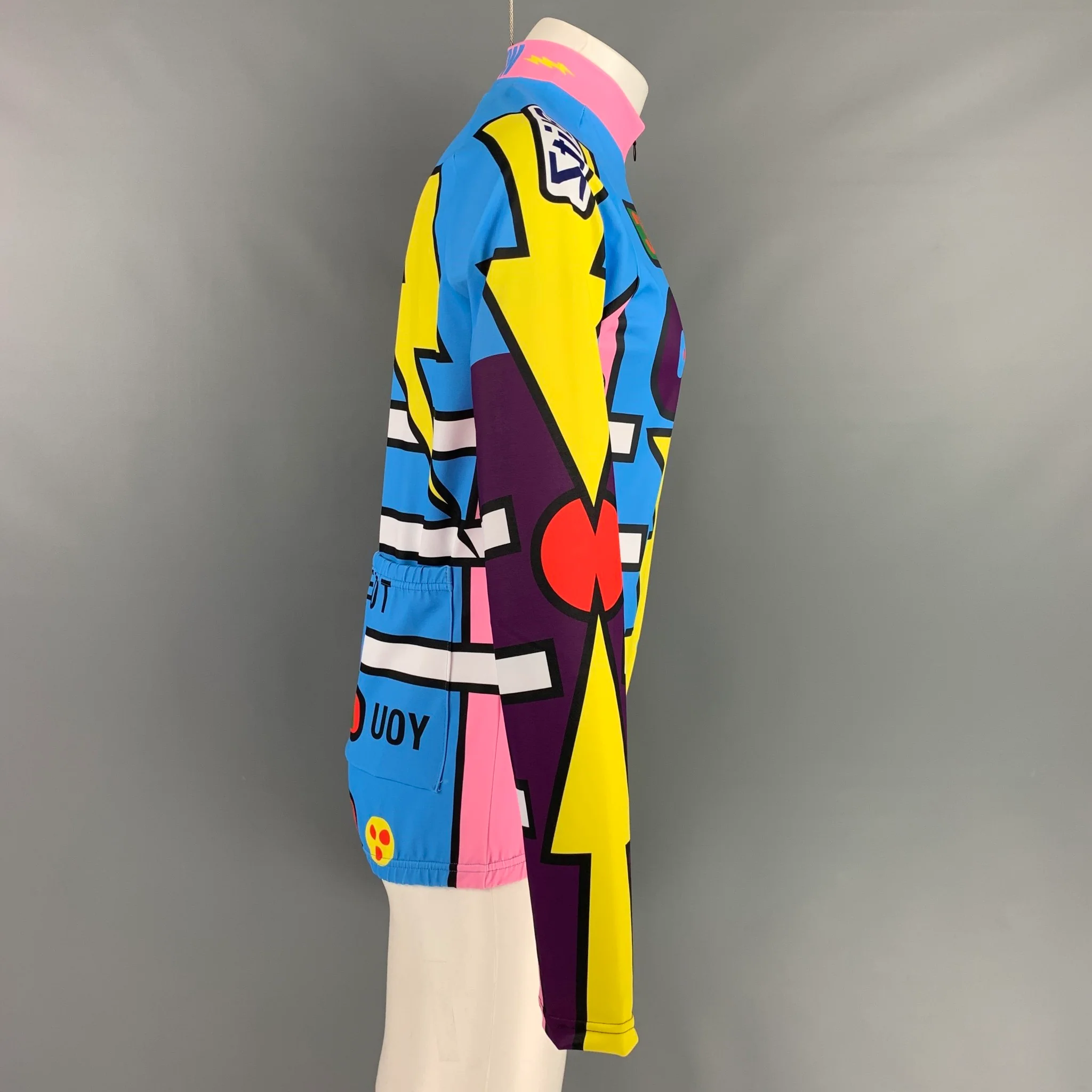 WALTER VAN BEIRENDONCK SS20 Size L Pink Blue Graphic Nylon Jersey Bike Top - Image 2