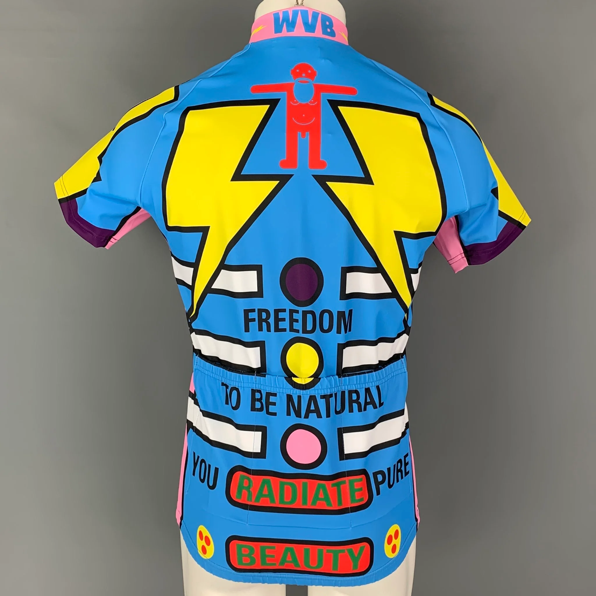 WALTER VAN BEIRENDONCK SS20 Size M Blue Pink Graphic Nylon Jersey Bike Top - Image 3